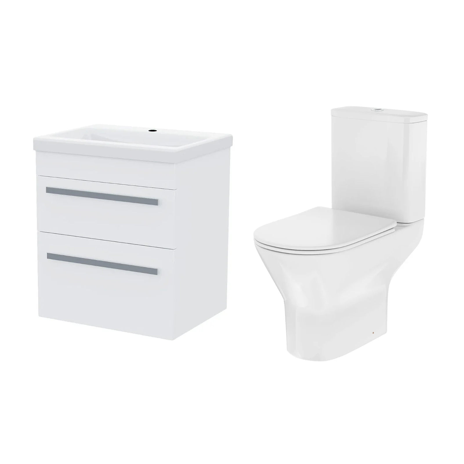 Nanuya Cloakroom 500mm White Wall Hung 2 Drawer Vanity Basin Unit & Close Coupled Toilet with Soft Close Seat