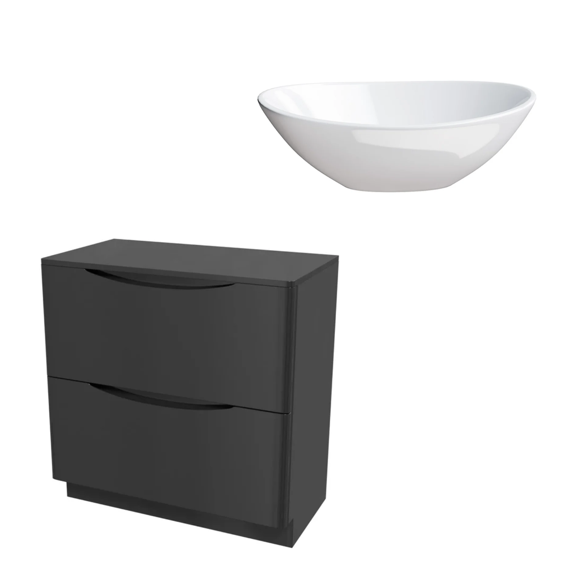 Merton Dark Grey 800mm Freestanding Countertop Vanity with 410mm White Oval Basin