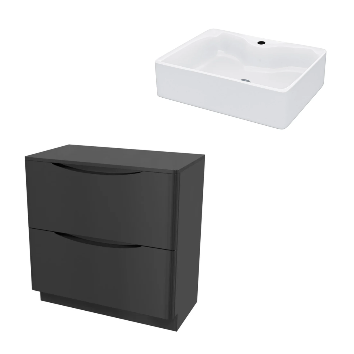Merton Dark Grey 800mm Freestanding Countertop Vanity with 485mm Rectangle White Basin