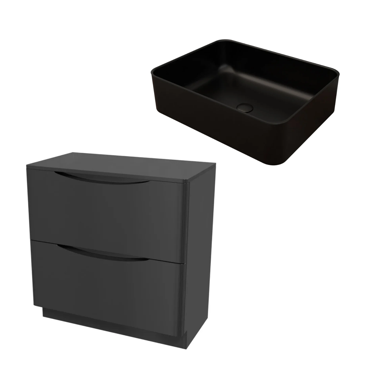 Merton Dark Grey 800mm Freestanding Countertop Vanity with 490mm Matte Black Rectangle Basin