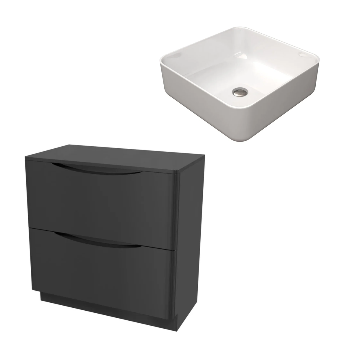 Merton Dark Grey 800mm Freestanding Countertop Vanity Unit with 390mm Gloss White Square Basin