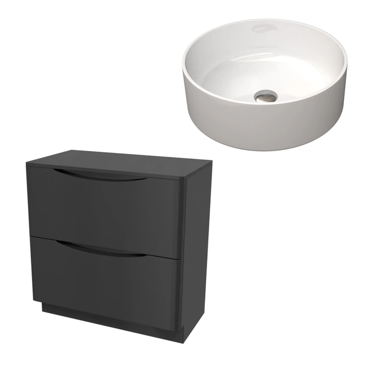 Merton Dark Grey 800mm Freestanding Countertop Vanity with 360mm Gloss White Round Basin