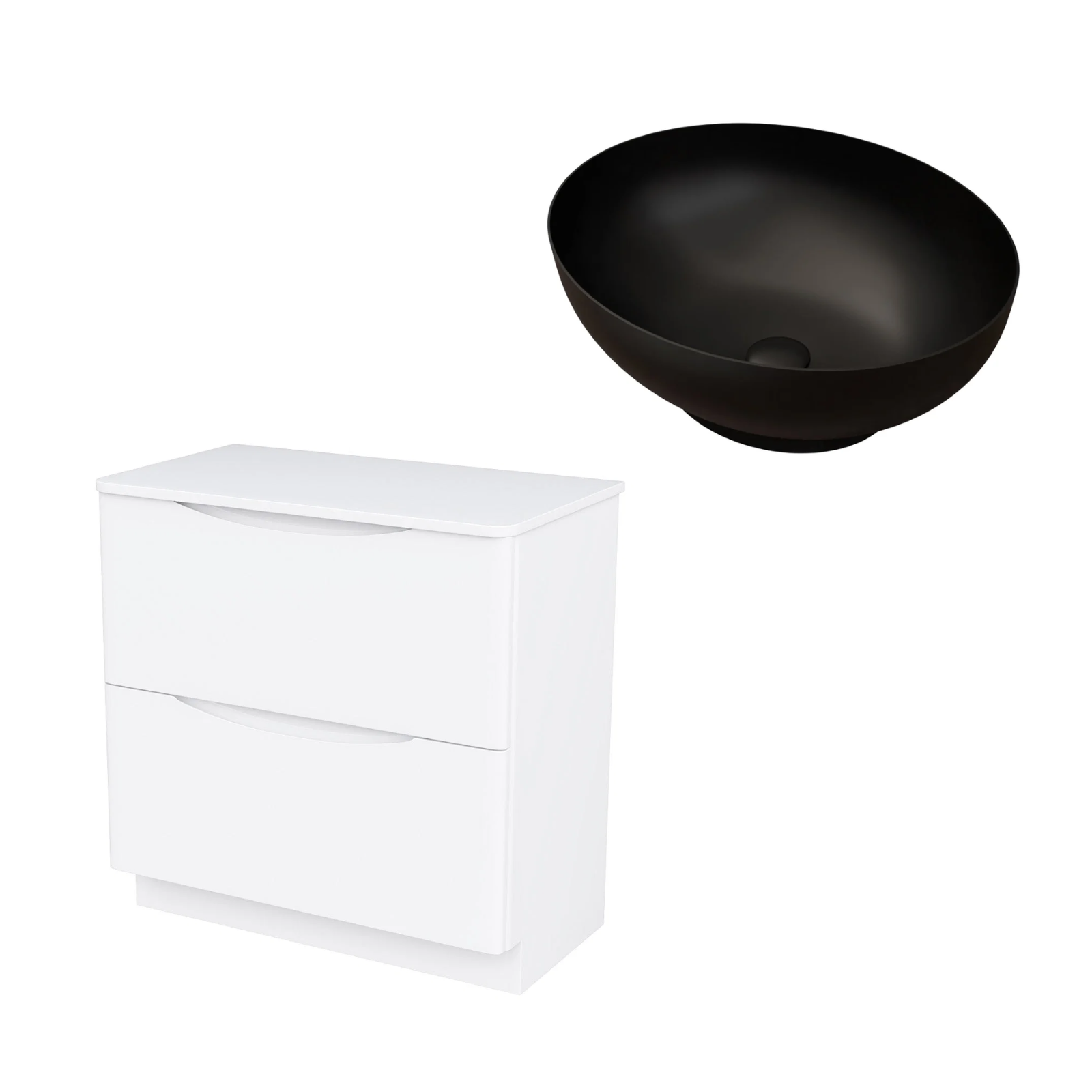 Merton 800mm Gloss White Freestanding Vanity Unit with Worktop and 410mm Matte Black Oval Countertop Basin