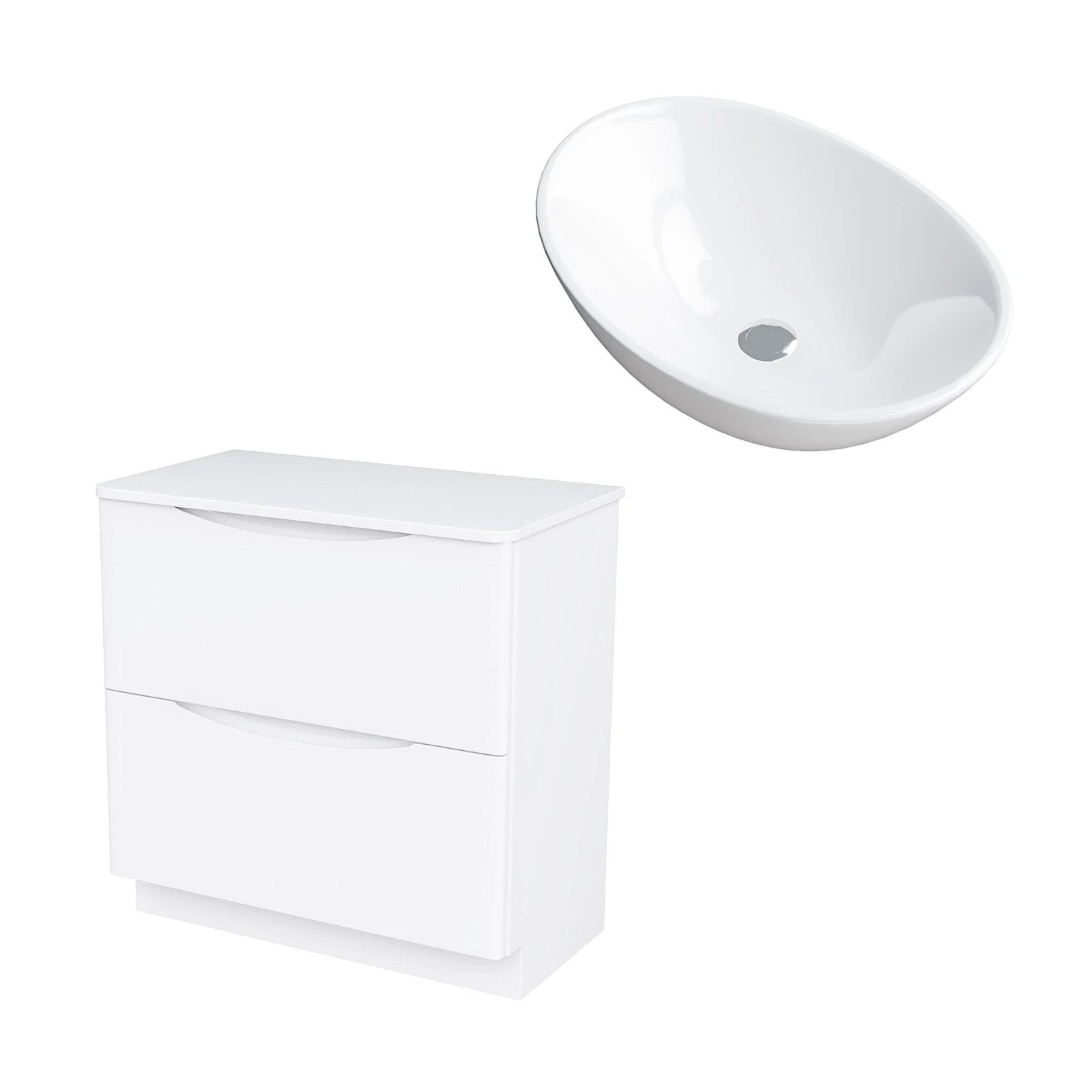 Merton 800mm Gloss White Freestanding Vanity Unit with Worktop and 410mm White Oval Counter Top Basin