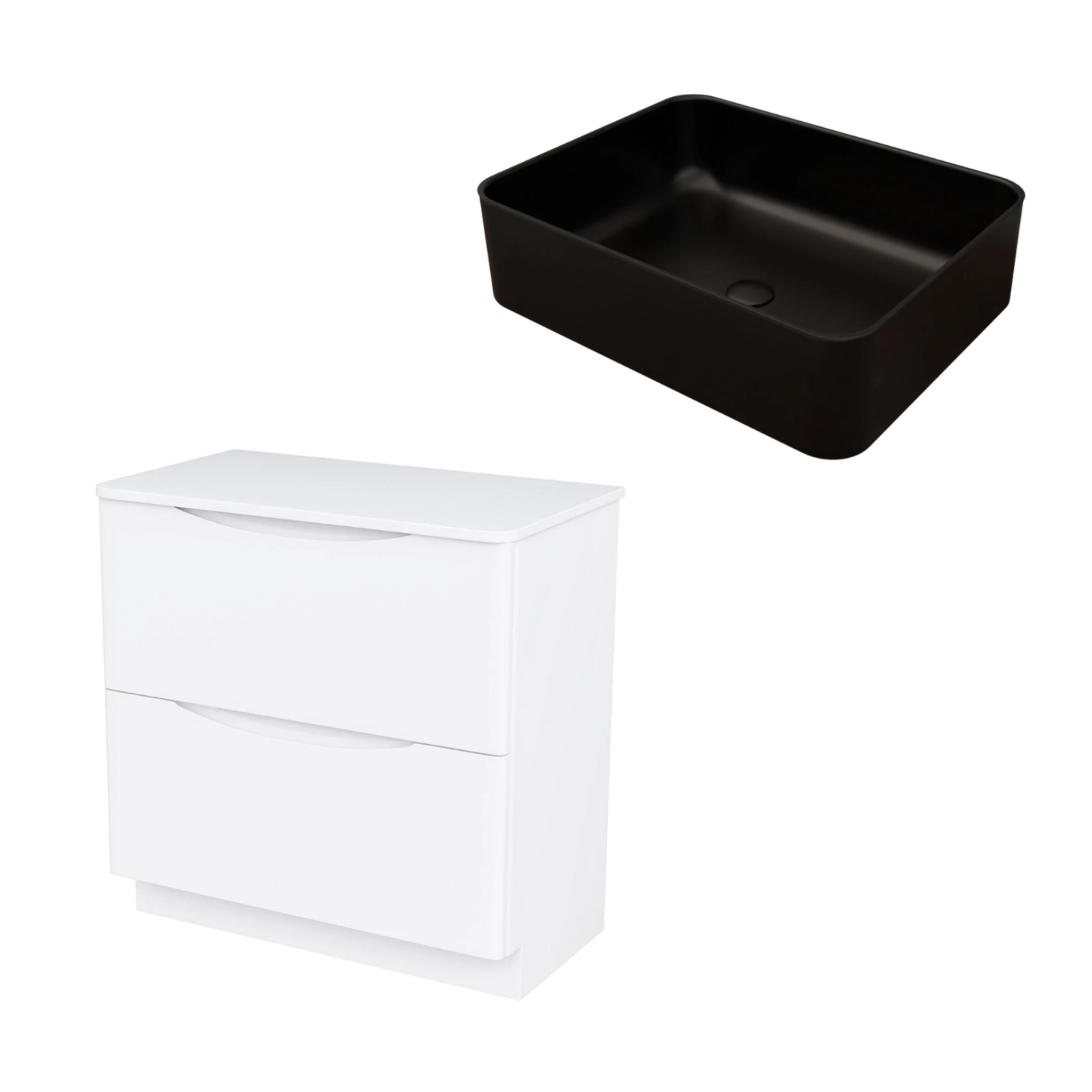 Merton 800mm Gloss White Freestanding Vanity Unit with Worktop and 490mm Rectangle Matte Black Countertop Basin