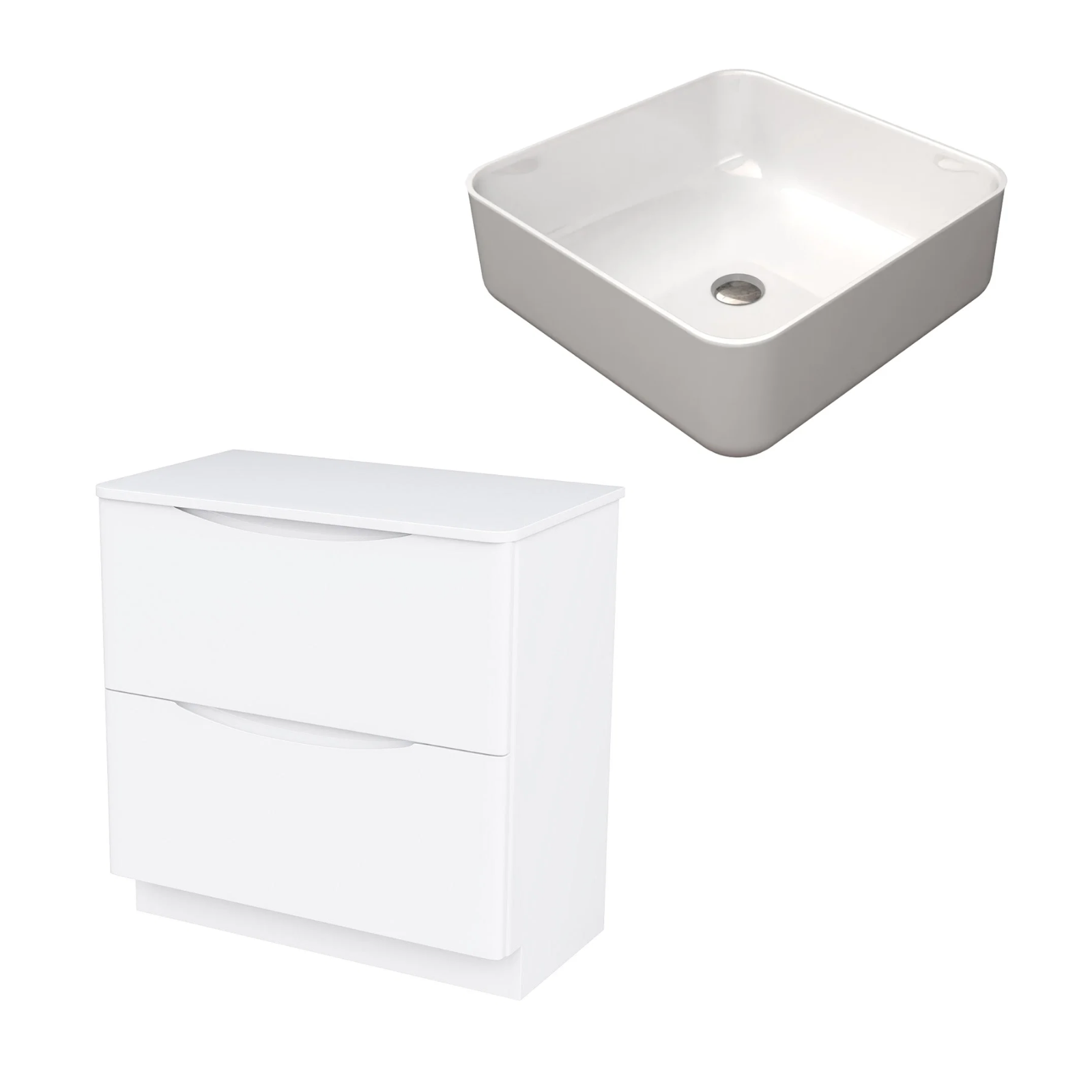 Merton 800mm Gloss White Freestanding Vanity Unit with Worktop and 390mm Square Countertop Basin