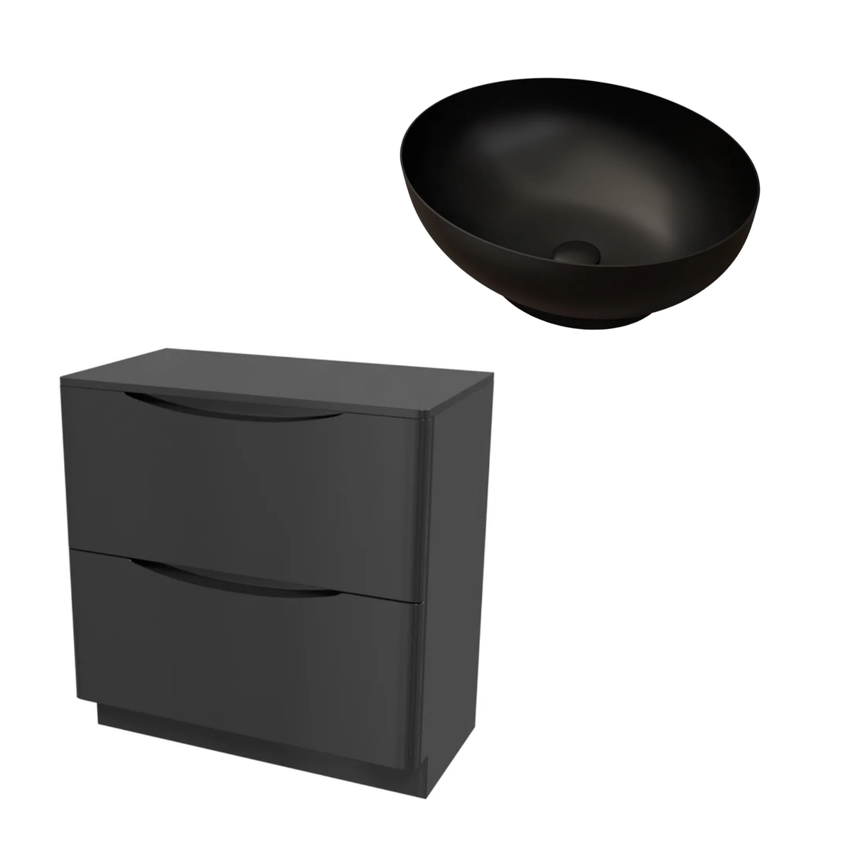Merton Grey 800mm Wall Hung Countertop Vanity with 410mm Matte Black Oval Basin