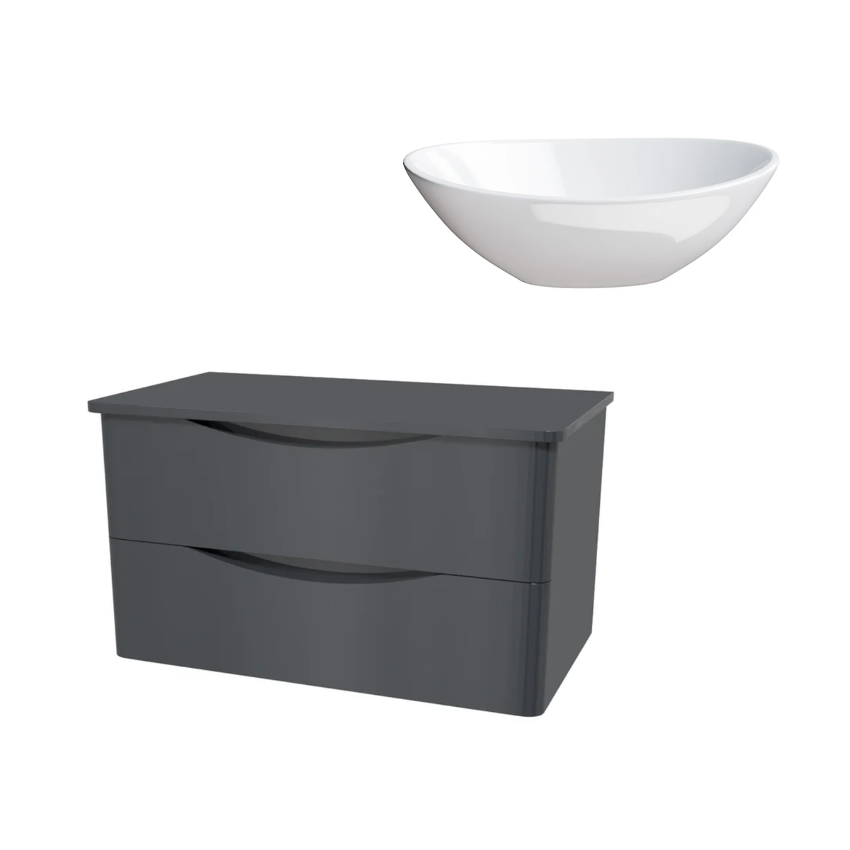 Merton Grey 800mm Wall Hung Countertop Vanity with 410mm White Oval Basin