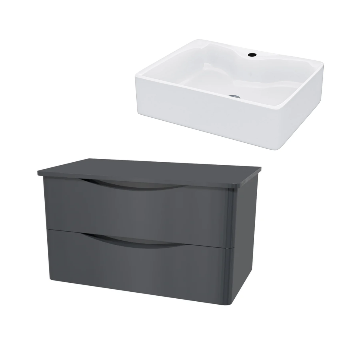 Merton Grey 800mm Wall Hung Countertop Vanity with 485mm White Rectangle Basin