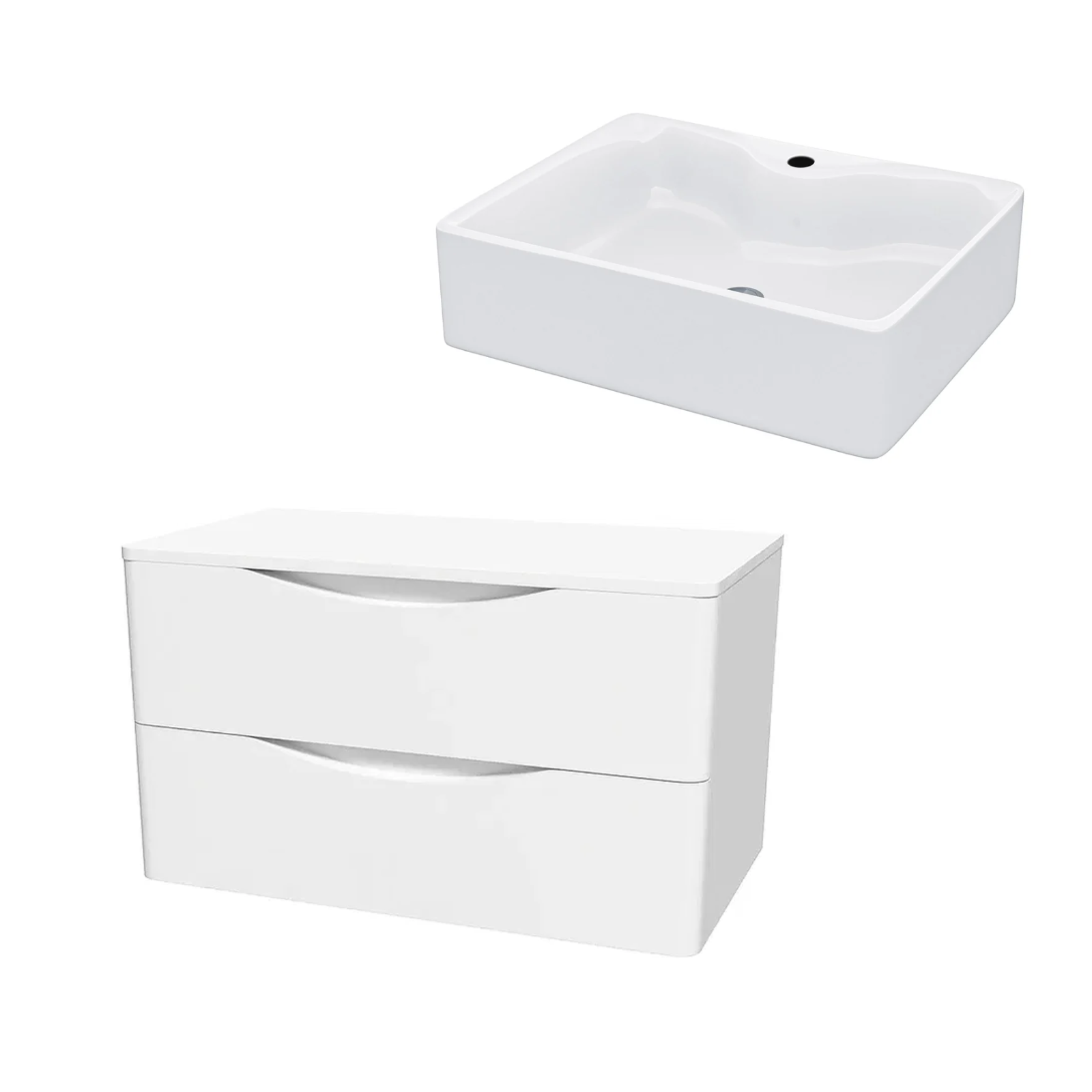 Merton 800mm White Wall Hung Vanity with Worktop and 485mm White Rectangle Countertop Basin