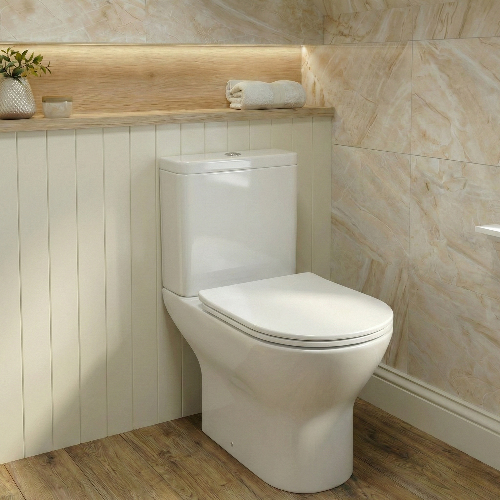 Afern 500mm White Cloakroom Freestanding Vanity with Basin & Theo Rimless Toilet & Chrome Basin Mixer Tap Set