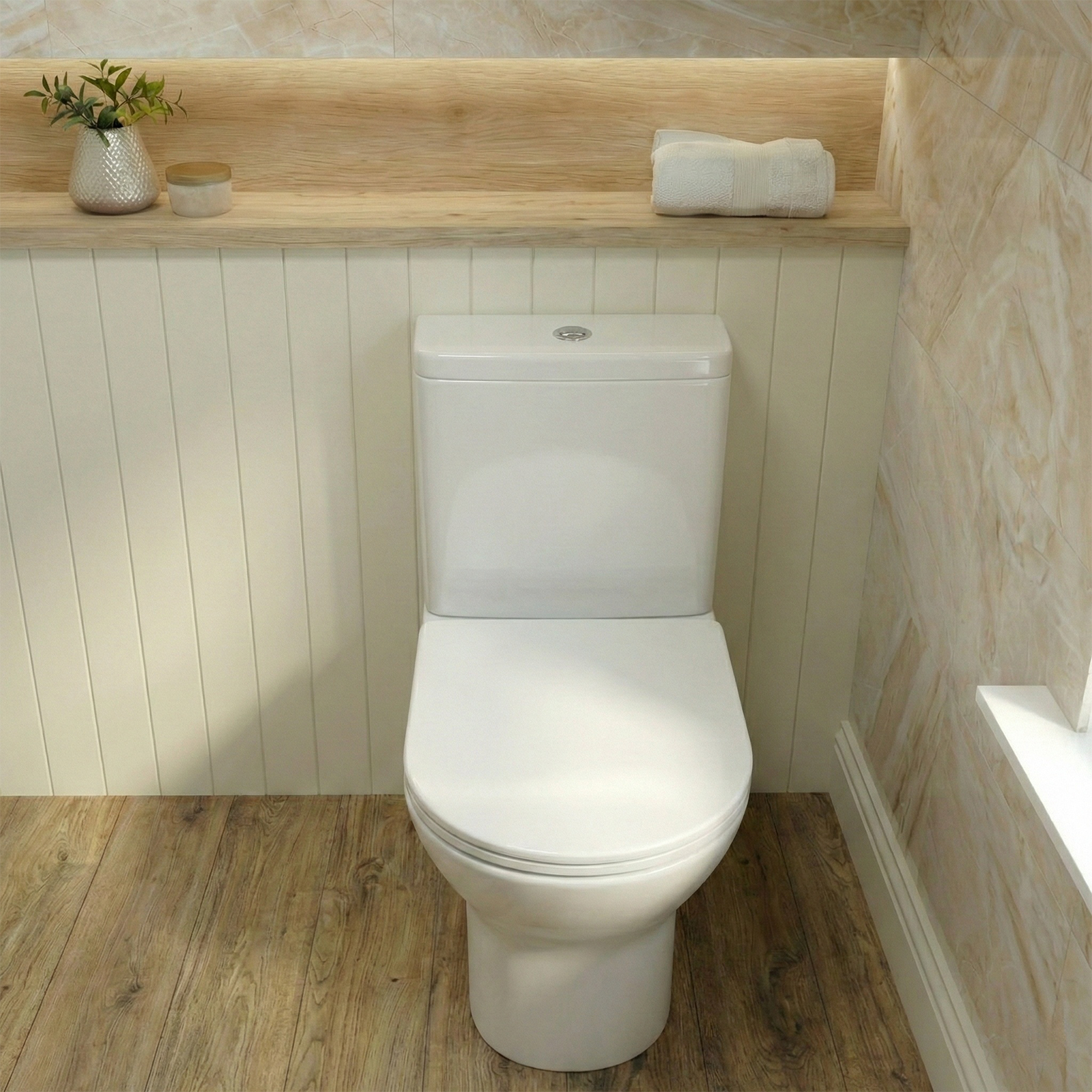 Afern 500mm White Cloakroom Freestanding Vanity with Basin & Theo Rimless Toilet & Chrome Basin Mixer Tap Set