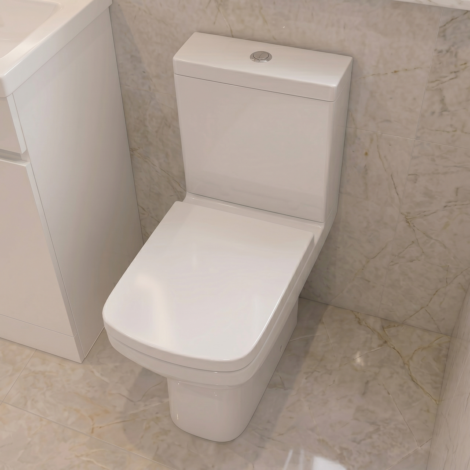 Bathroom Suite - Alaska 600mm Vanity, Toilet & 1700mm Standard Straight Square Bath - Complete Set with Brushed Brass Fittings