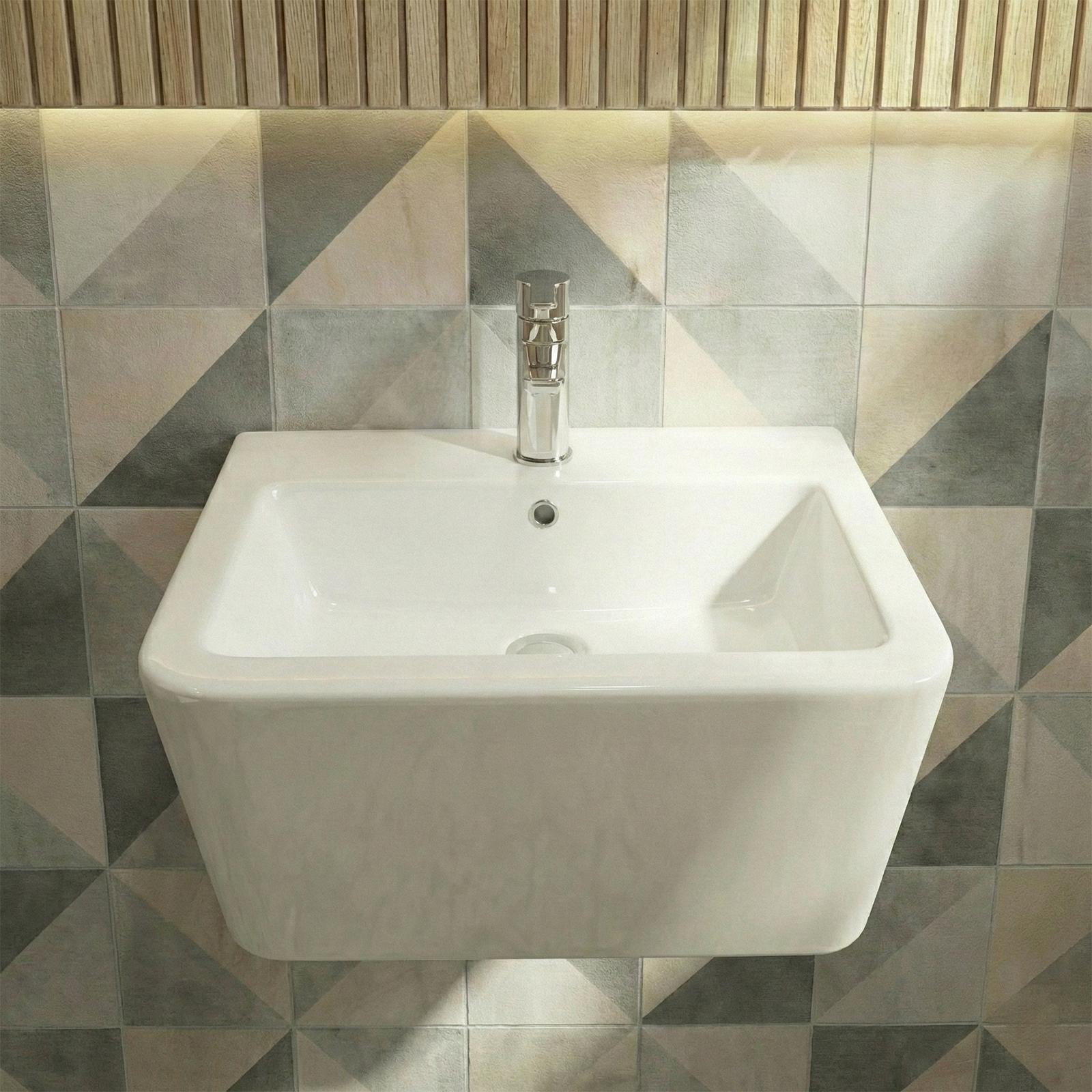 White Cloakroom Wall Hung Rectangle Basin & Theo Rimless Toilet & Chrome Basin Mixer Tap Set