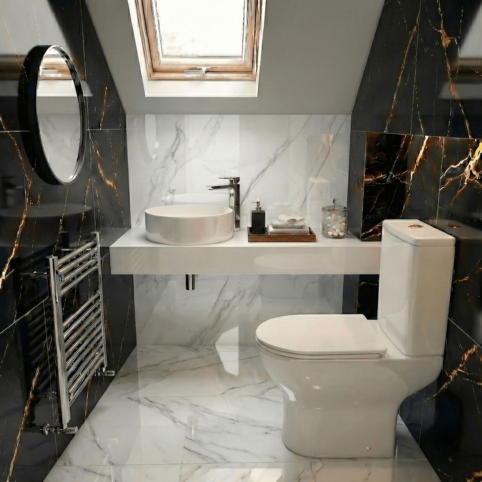 Etive 410mm Cloakroom Round Countertop Basin + Oakham Rimless Close Coupled Toilet Set