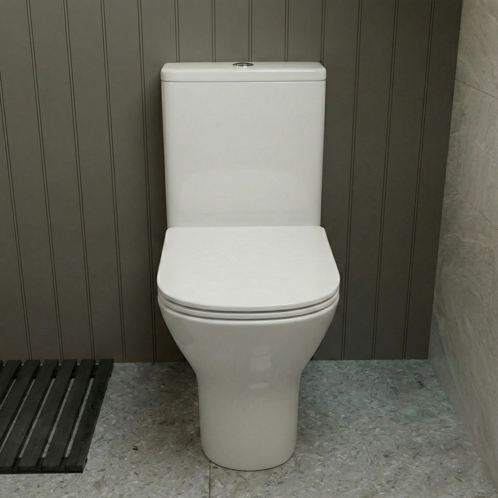 Leven 510 x 360mm Cloakroom Rectangular Countertop Basin & Oakham Rimless Toilet & Chrome Tall Basin Tap Set