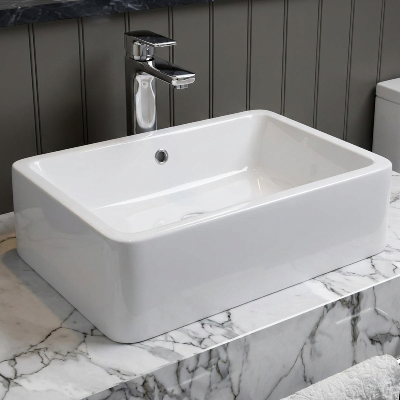 Leven 510 x 360mm Cloakroom Rectangular Countertop Basin & Oakham Rimless Close Coupled Toilet Set