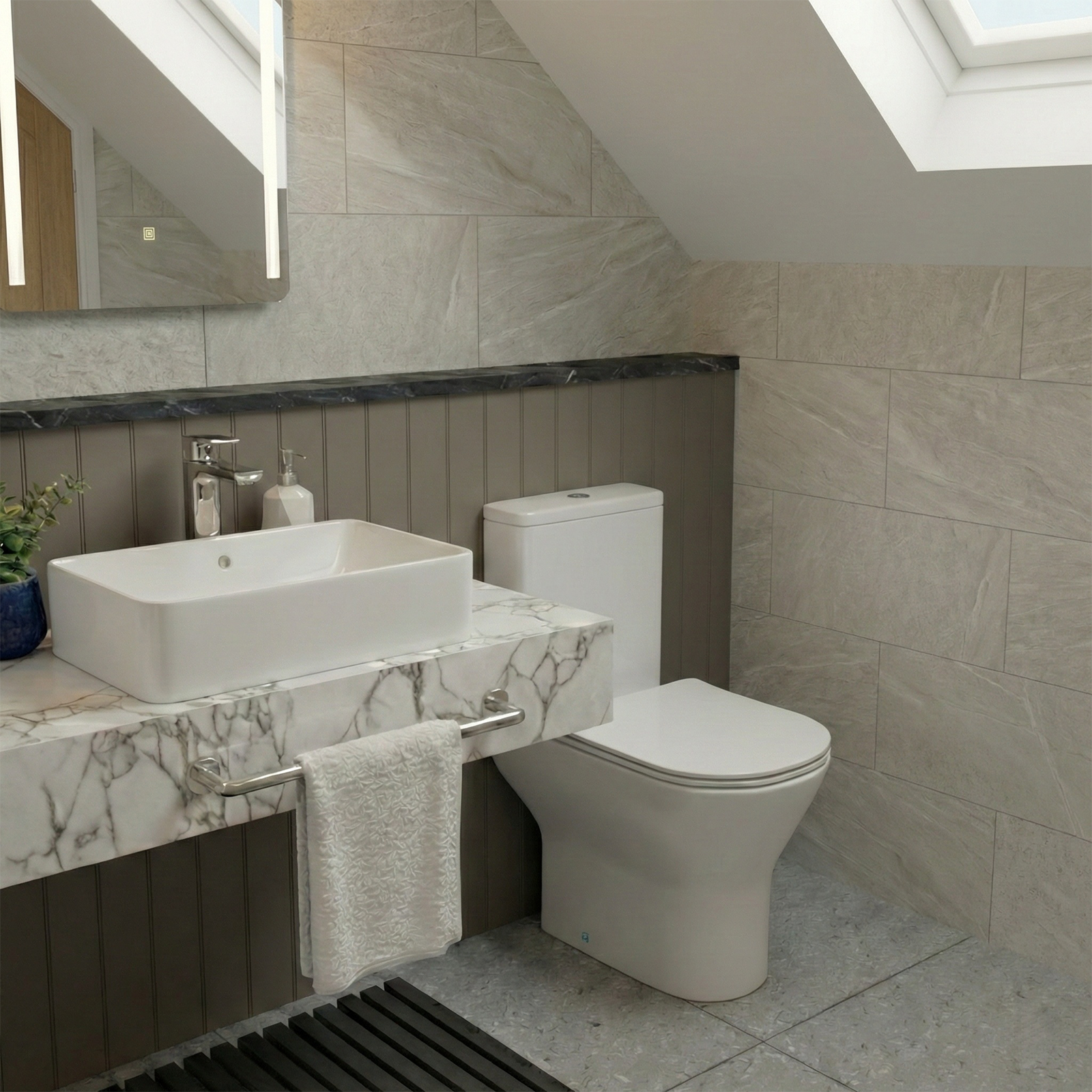 Leven 510 x 360mm Cloakroom Rectangular Countertop Basin & Oakham Rimless Close Coupled Toilet Set