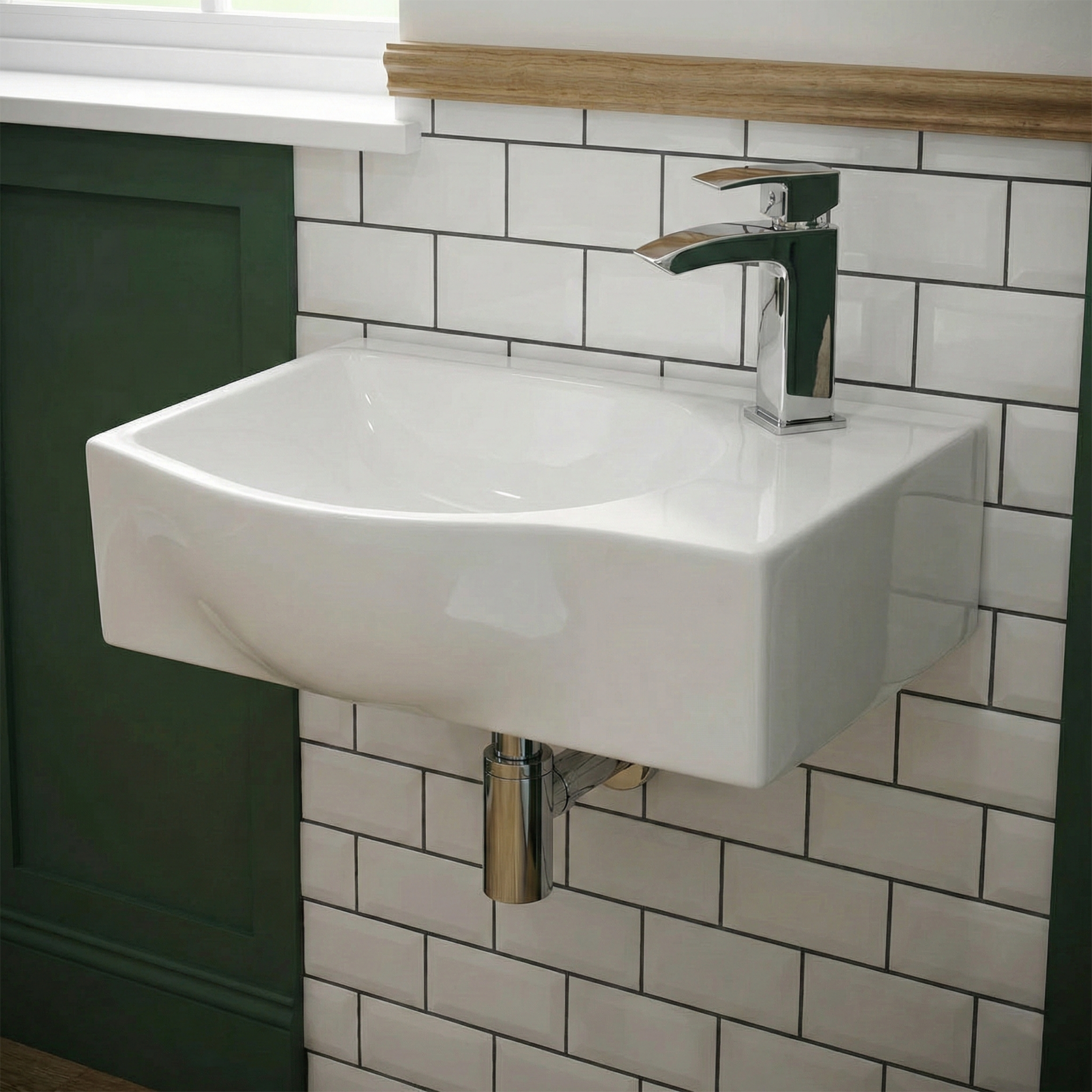 Alexa Cloakroom Rimless Close Coupled Toilet & 400mm Wall Hung Right Hand Rectangular Basin