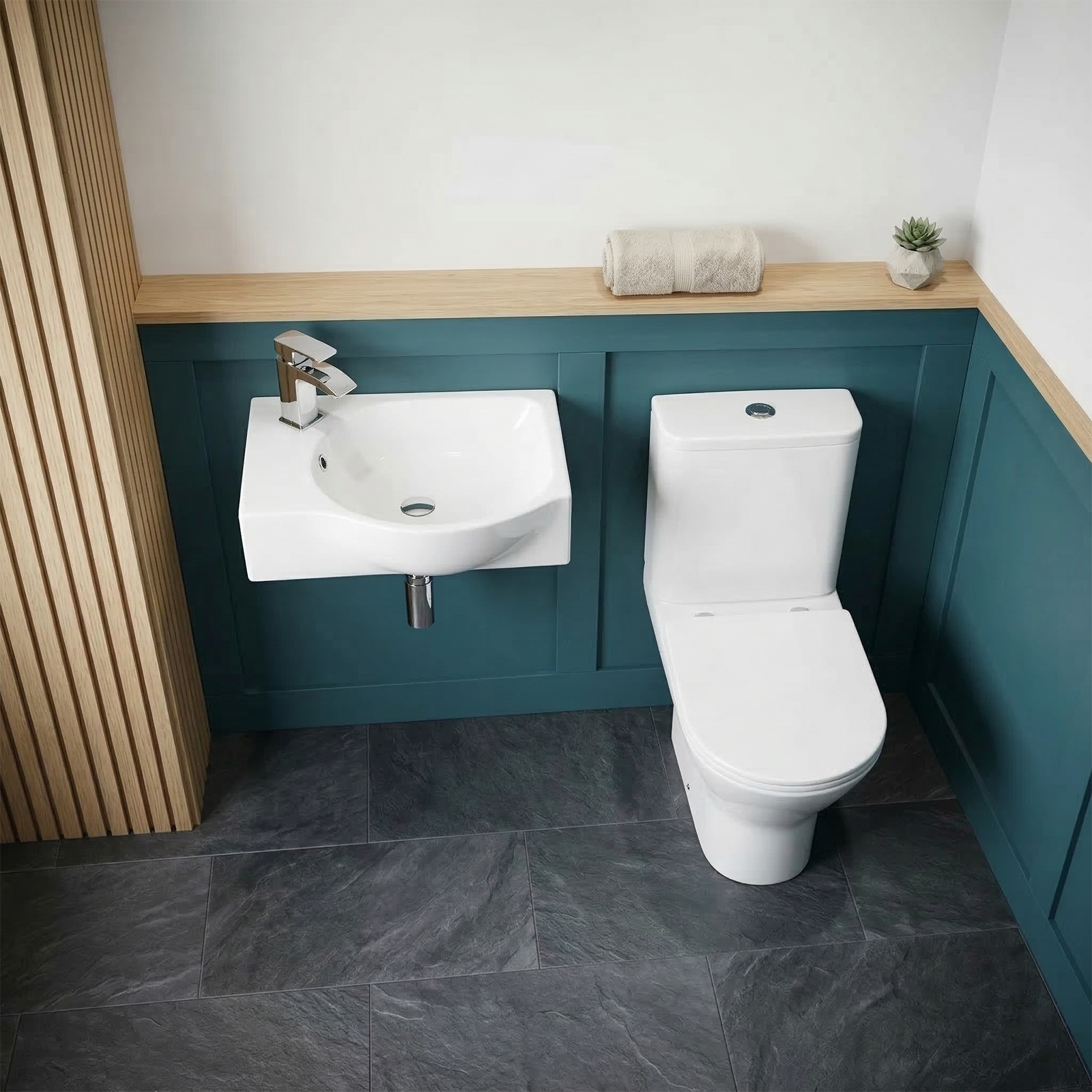 Alexa Cloakroom Rimless Close Coupled Toilet & 400mm Wall Hung Left Hand Rectangular Basin