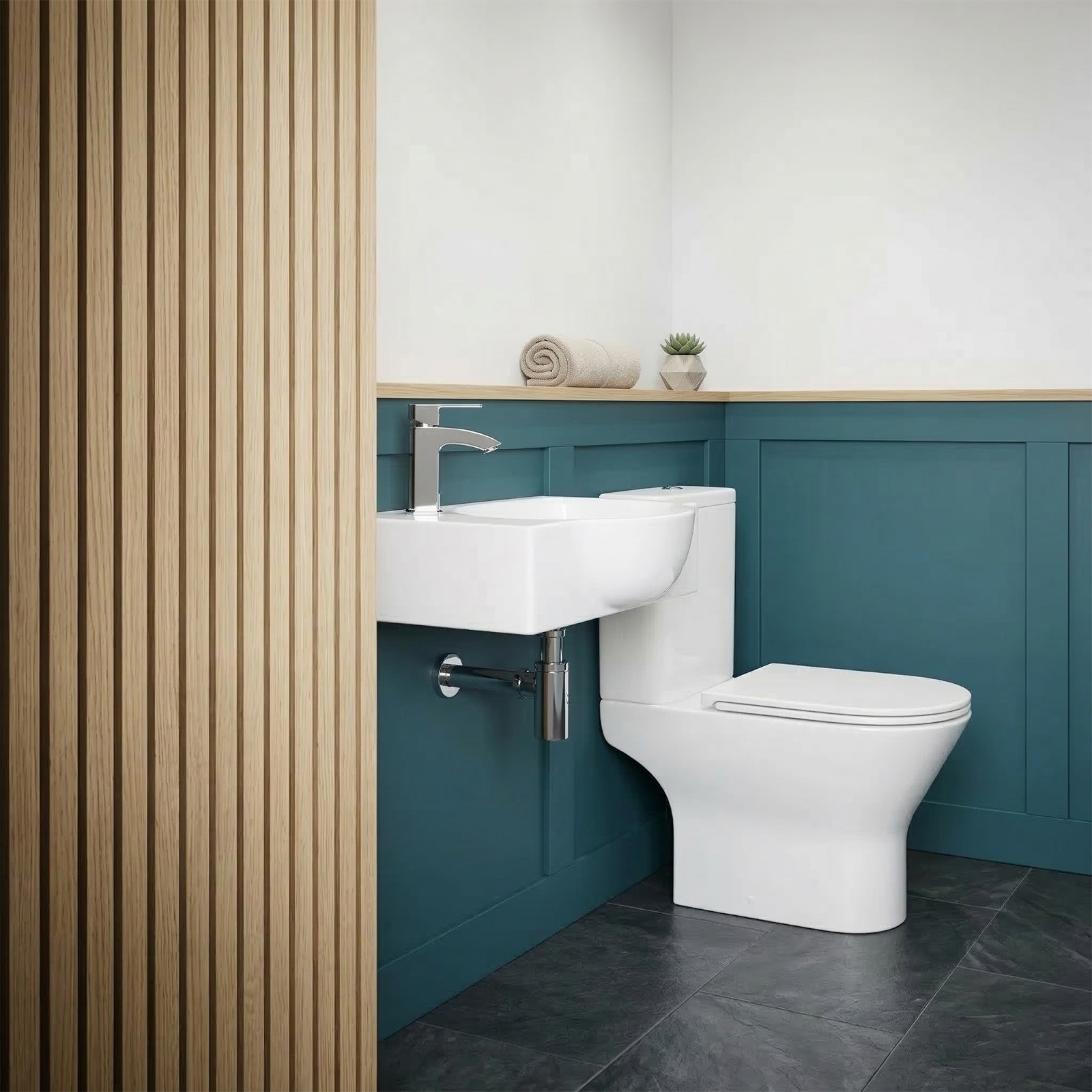 Alexa Cloakroom Rimless Close Coupled Toilet & 400mm Wall Hung Left Hand Rectangular Basin