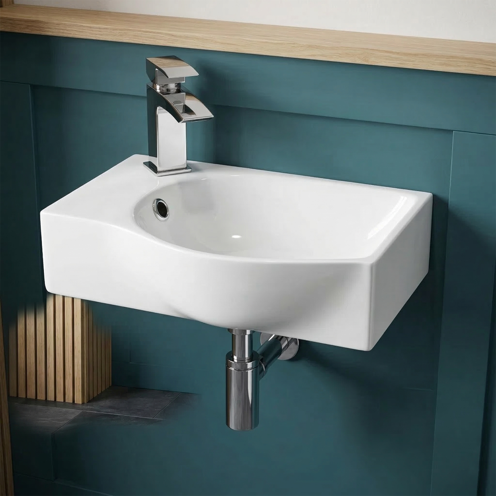 Alexa Cloakroom Rimless Close Coupled Toilet & 400mm Wall Hung Left Hand Rectangular Basin