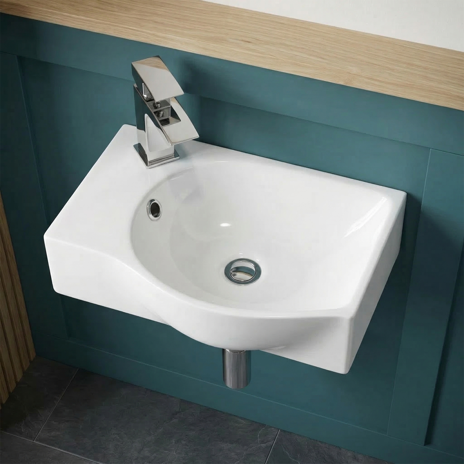 Alexa Cloakroom Rimless Close Coupled Toilet & 400mm Wall Hung Left Hand Rectangular Basin
