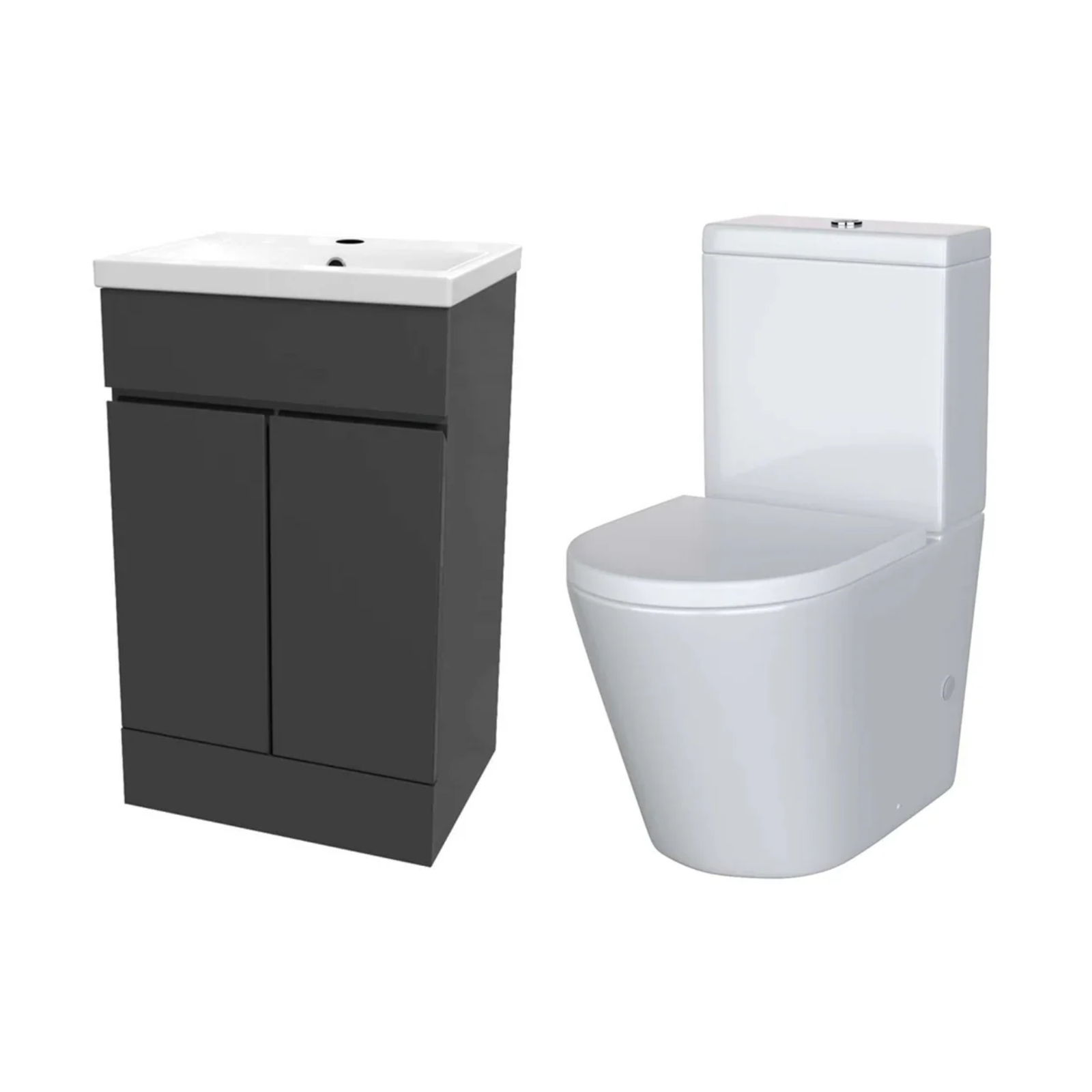 Alaska Cloakroom 500mm Dark Grey Freestanding PVC Vanity Basin Unit & Close Coupled Toilet with Soft Close Seat