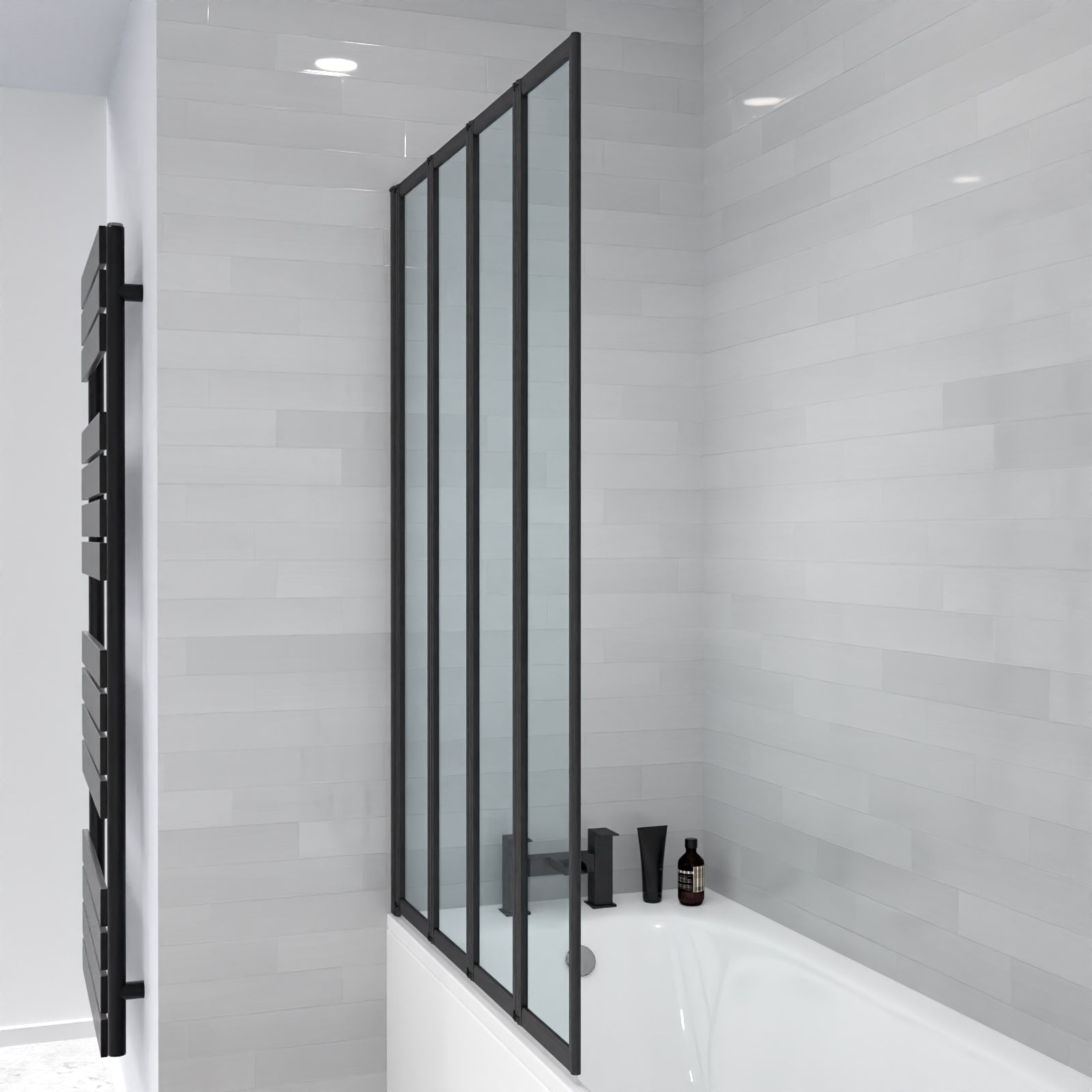 Parga 1000 x 1400 mm 4 Fold Door Bath Shower Screen Black Frame