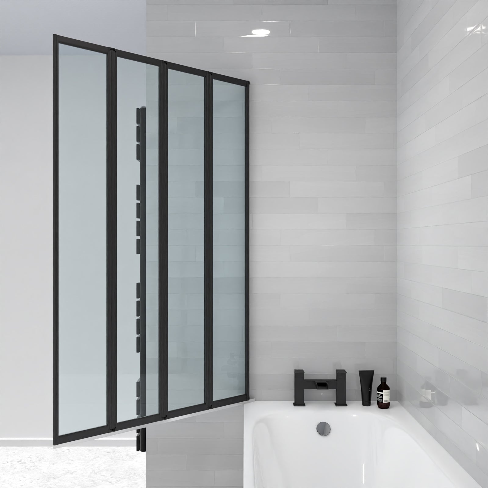 Parga 1000 x 1400 mm 4 Fold Door Bath Shower Screen Black Frame