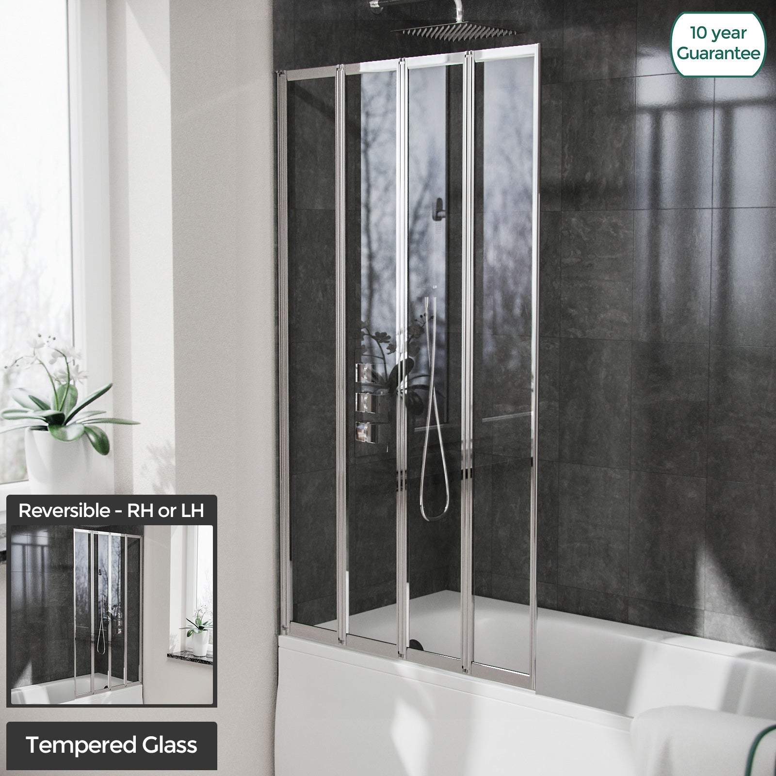 Parga 800 X 1400 Mm 4 Fold Door Bath Shower Screen Chrome Frame