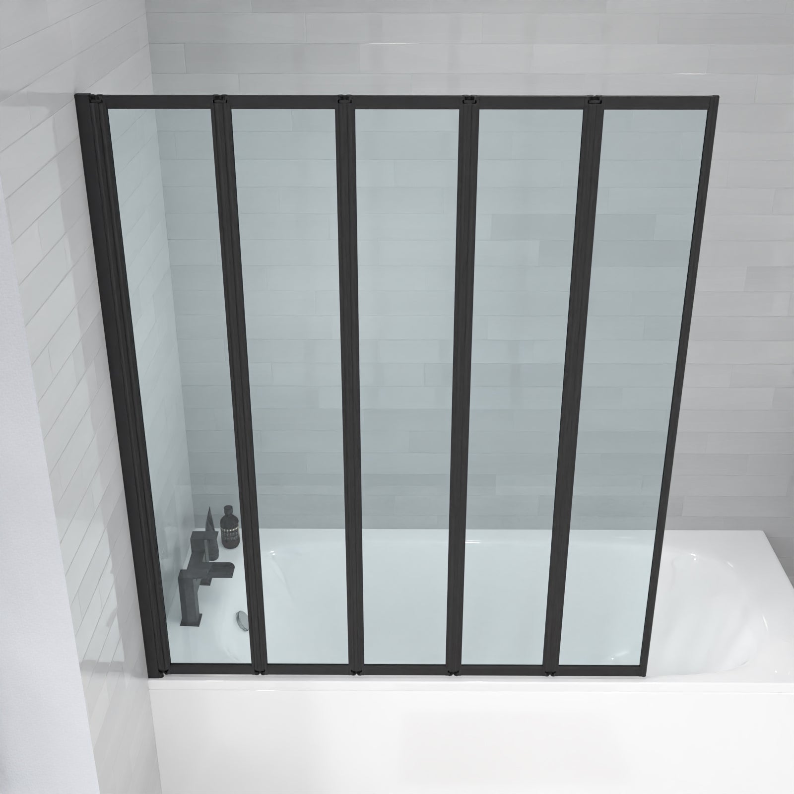 Parga 1200 x 1400 mm 5 Fold Door Bath Shower Screen Black Frame