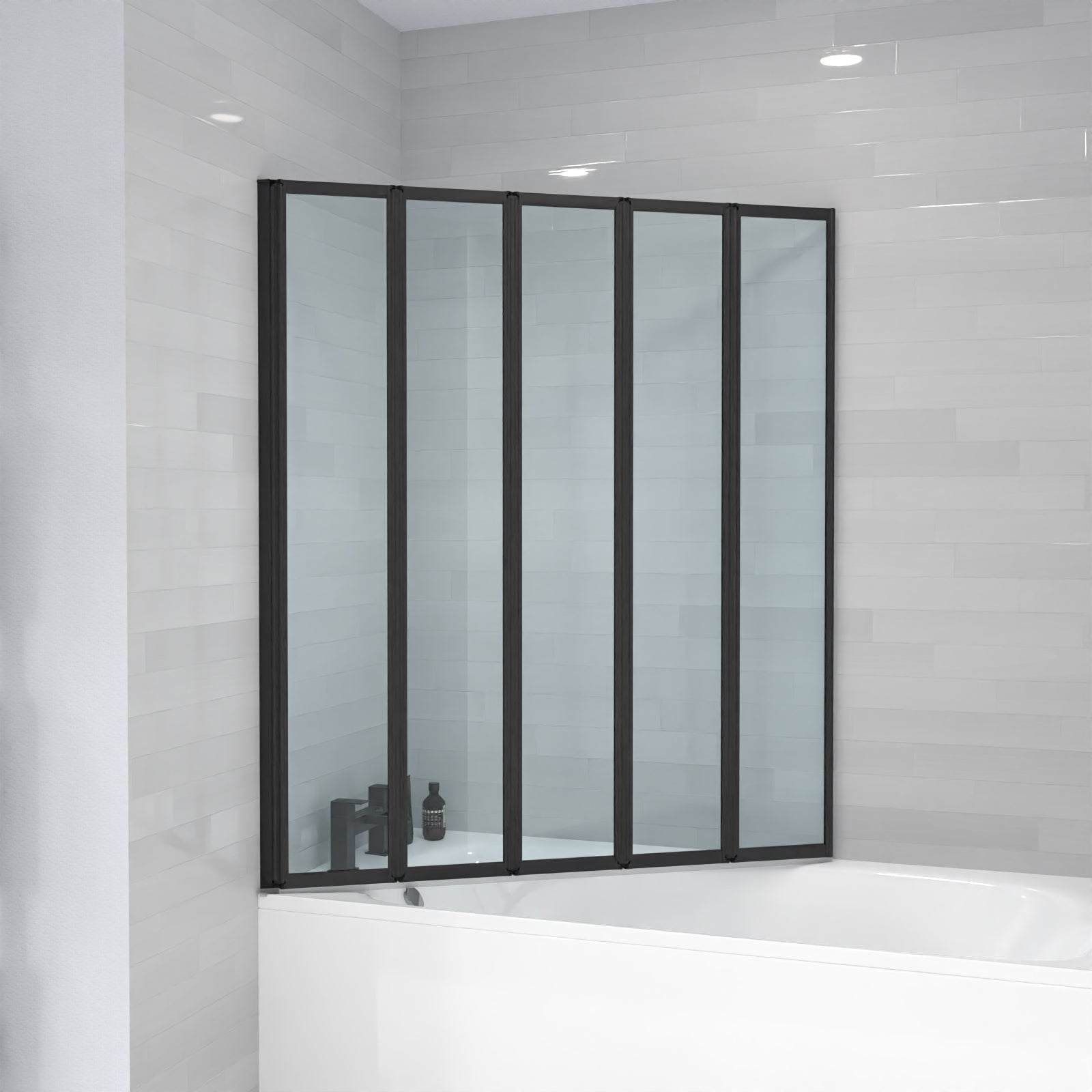 Parga 1200 x 1400 mm 5 Fold Door Bath Shower Screen Black Frame