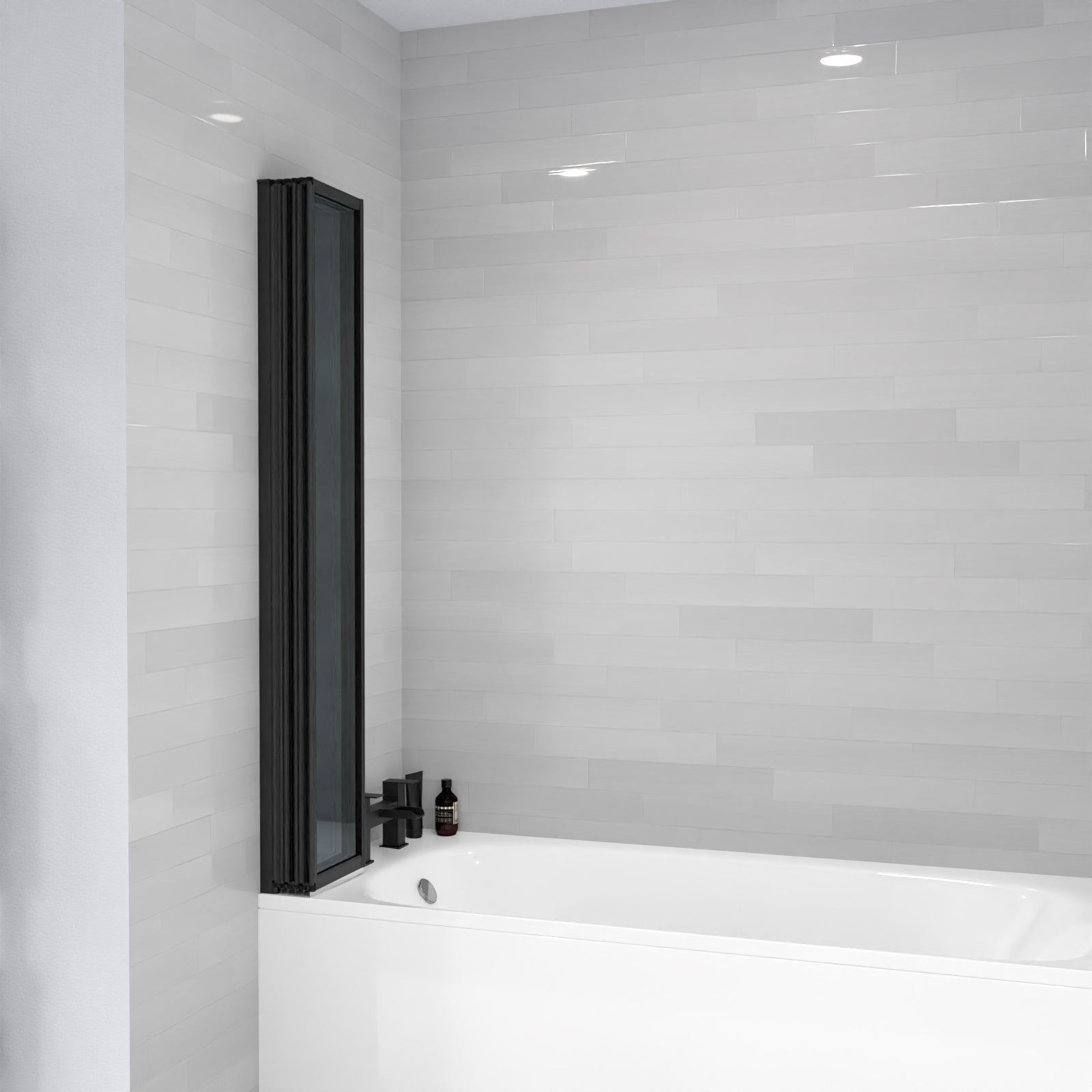 Parga 1200 x 1400 mm 5 Fold Door Bath Shower Screen Black Frame