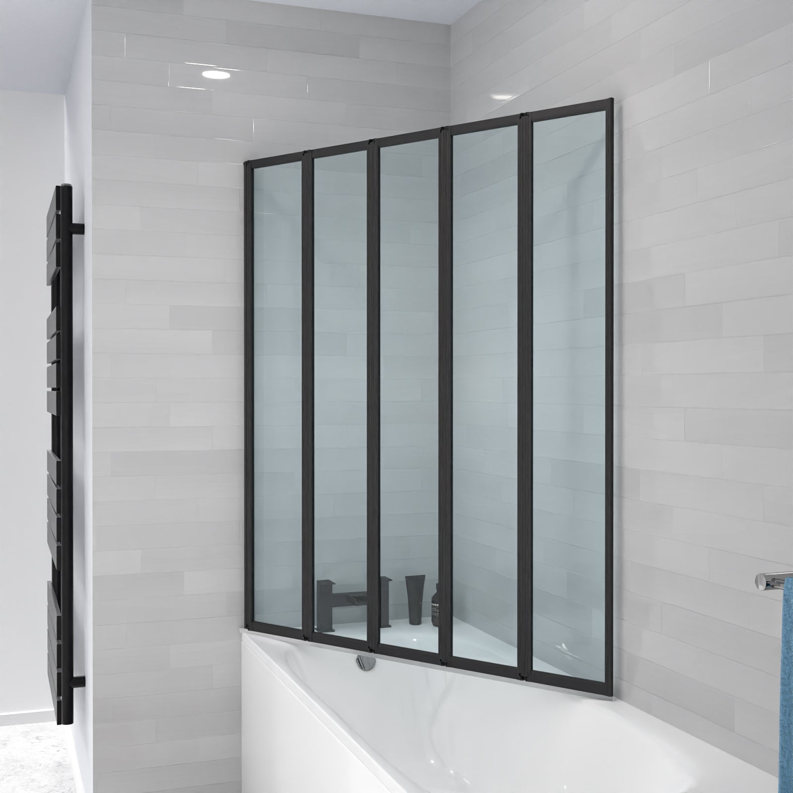 Parga 1200 x 1400 mm 5 Fold Door Bath Shower Screen Black Frame