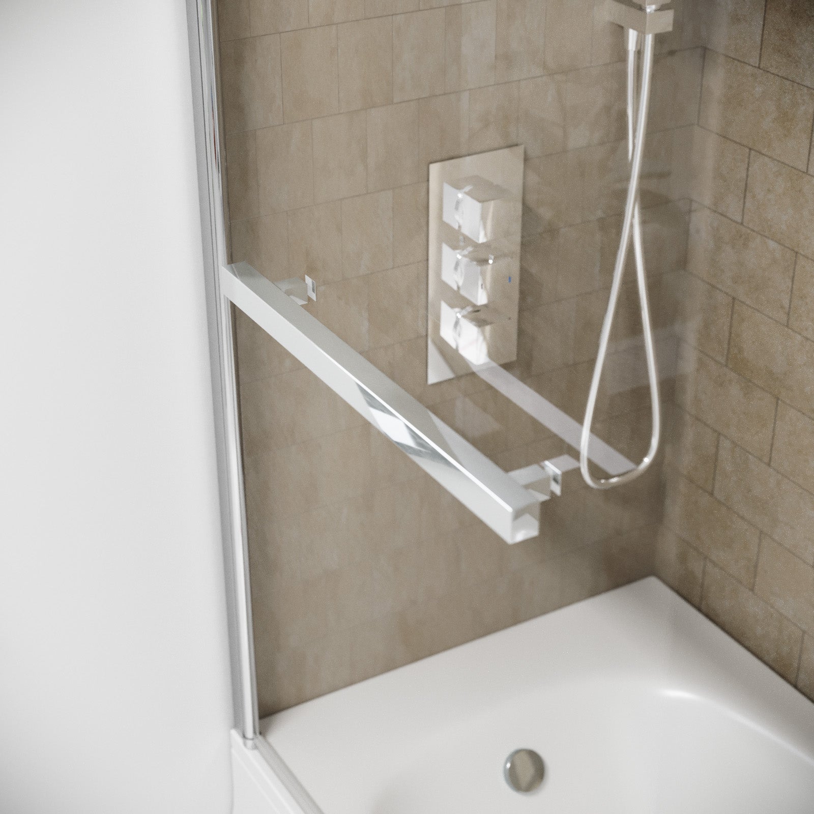 Frameless Bath Shower Screen with Glass Swing Door and Towel Bar