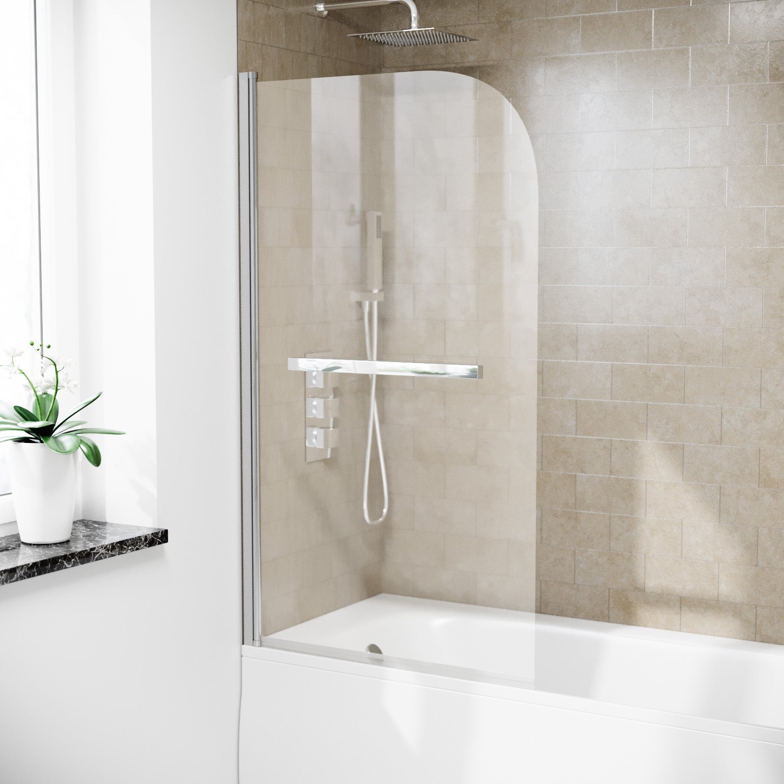 Frameless Bath Shower Screen with Glass Swing Door and Towel Bar