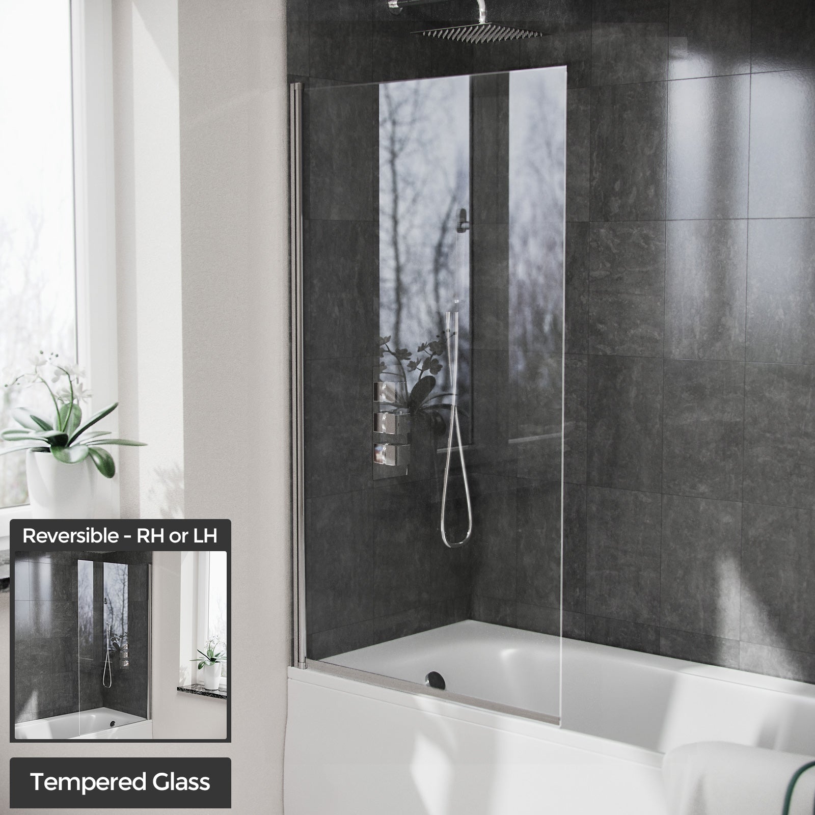 Denver 800 Mm Chrome Framed Pivot Swing Door Bath Screen Reversible