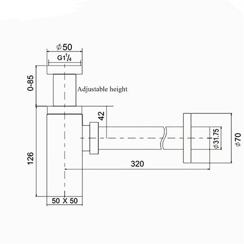Square Bottle Trap & Outlet Pipe Bathroom Basin Sink Brass Matte Black