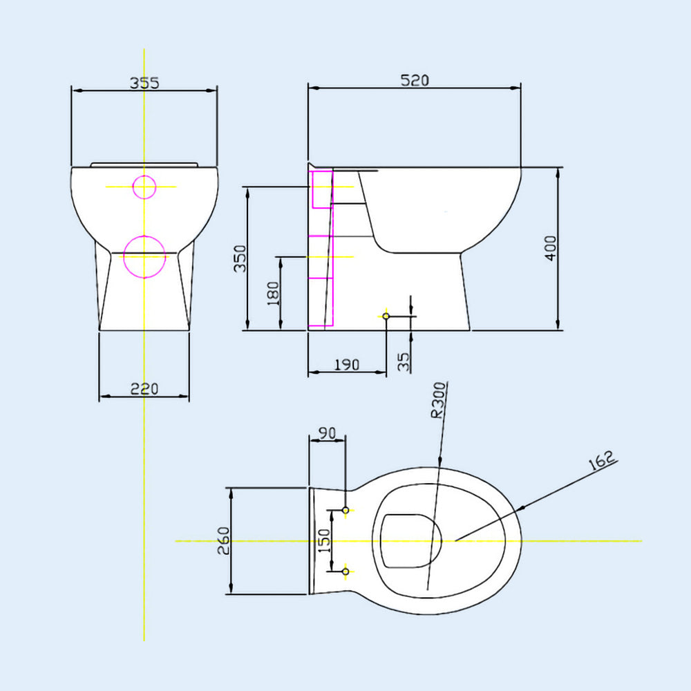 Bretford White 2 in 1 500mm Combined Wash Basin & Oval Rimless Toilet Space Save