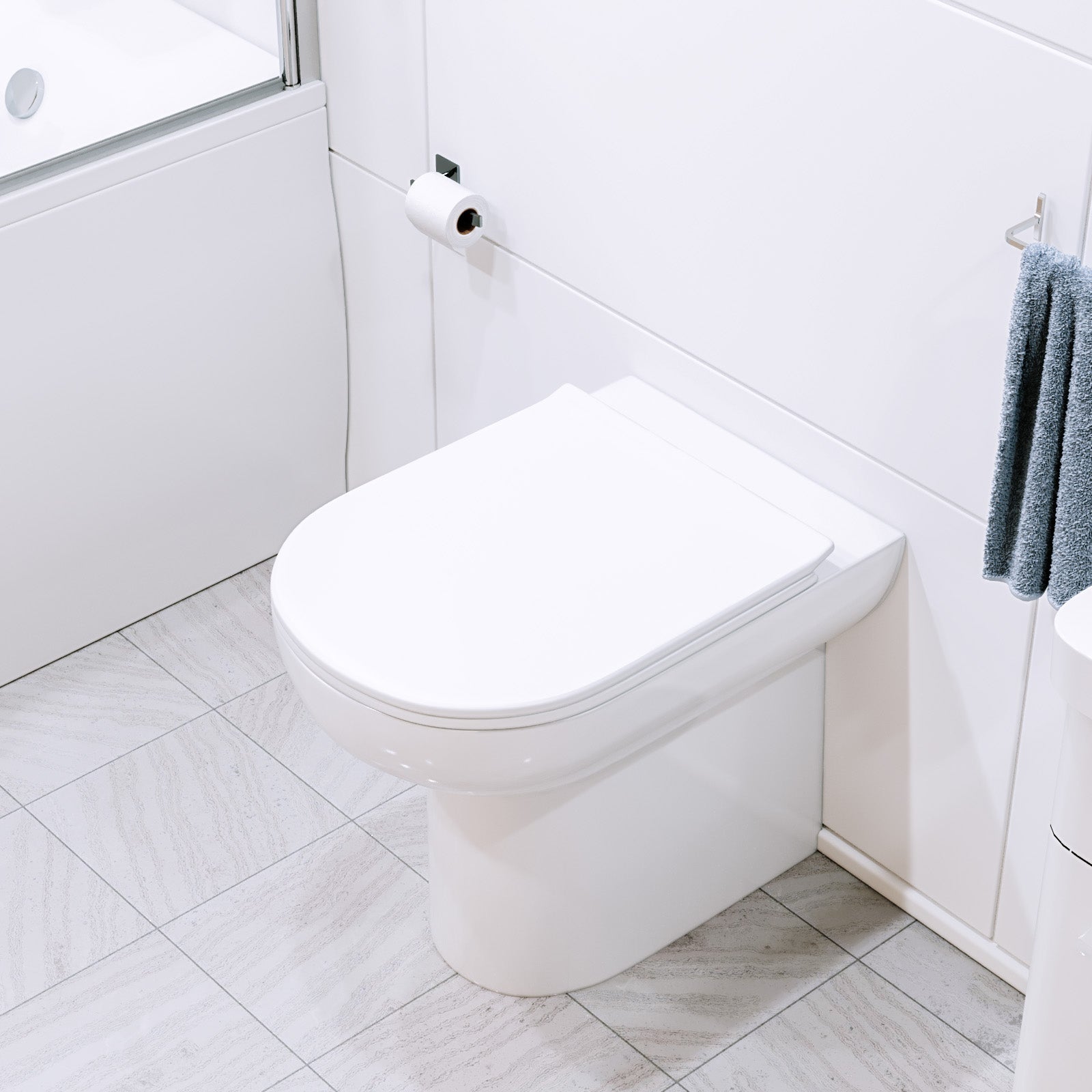 wall mounted white toilet with lid