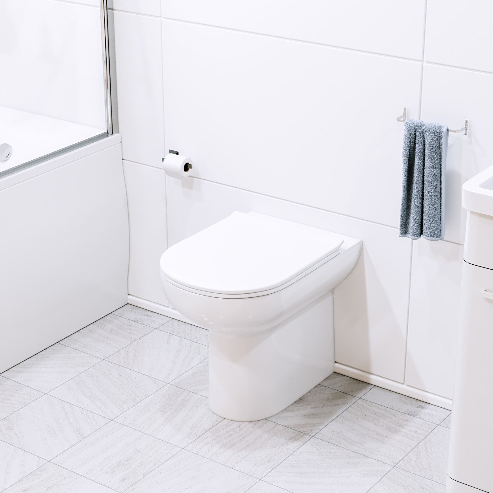 wall mounted white toilet with lid