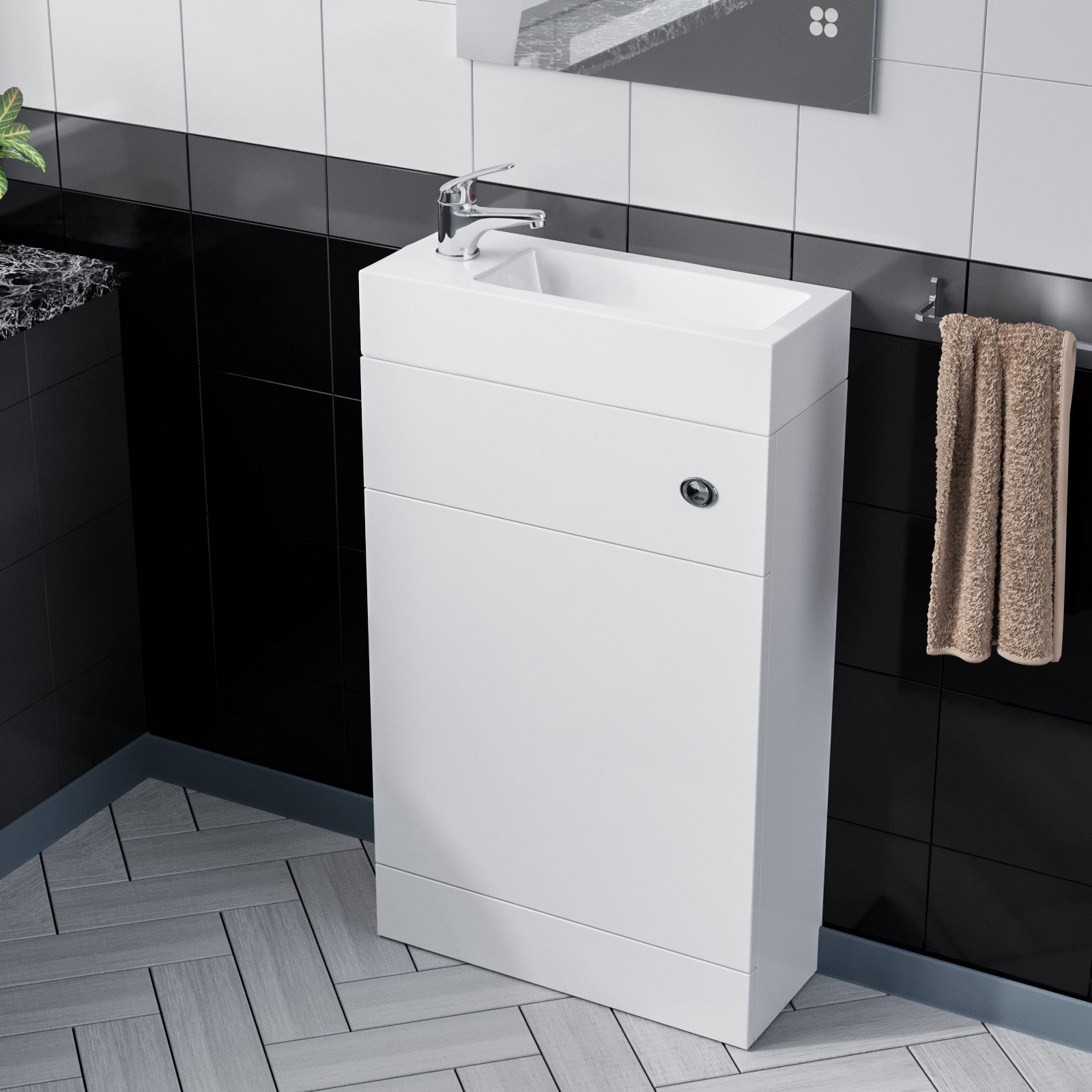 Nanuya Slimline Compact Cloakroom 500mm WC White Water Closet with Basin