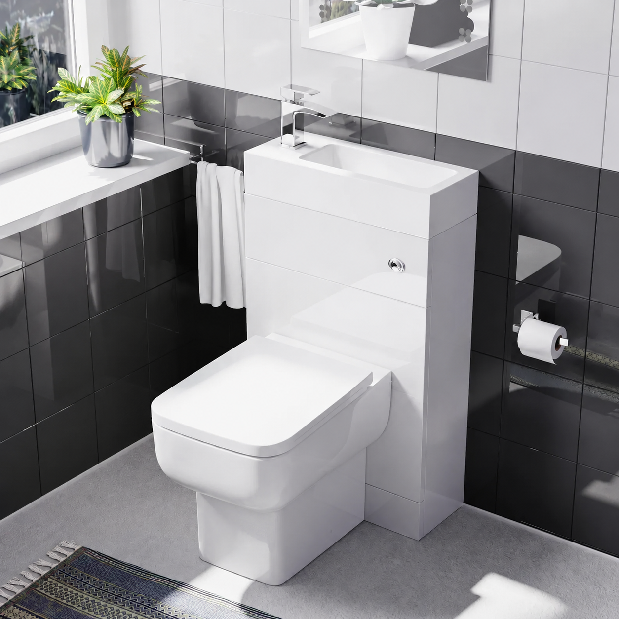 Eslo 2 in 1 Compact Basin and Back to Wall Rimless Toilet and WC Unit