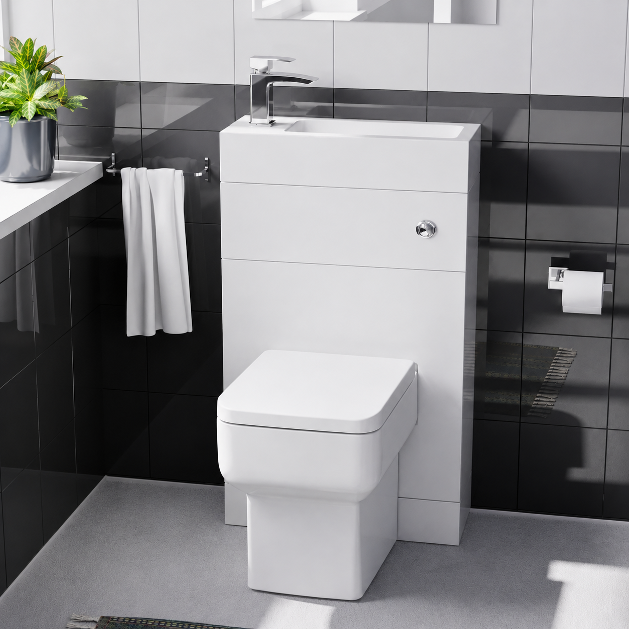 Eslo 2 in 1 Compact Basin and Back to Wall Rimless Toilet and WC Unit