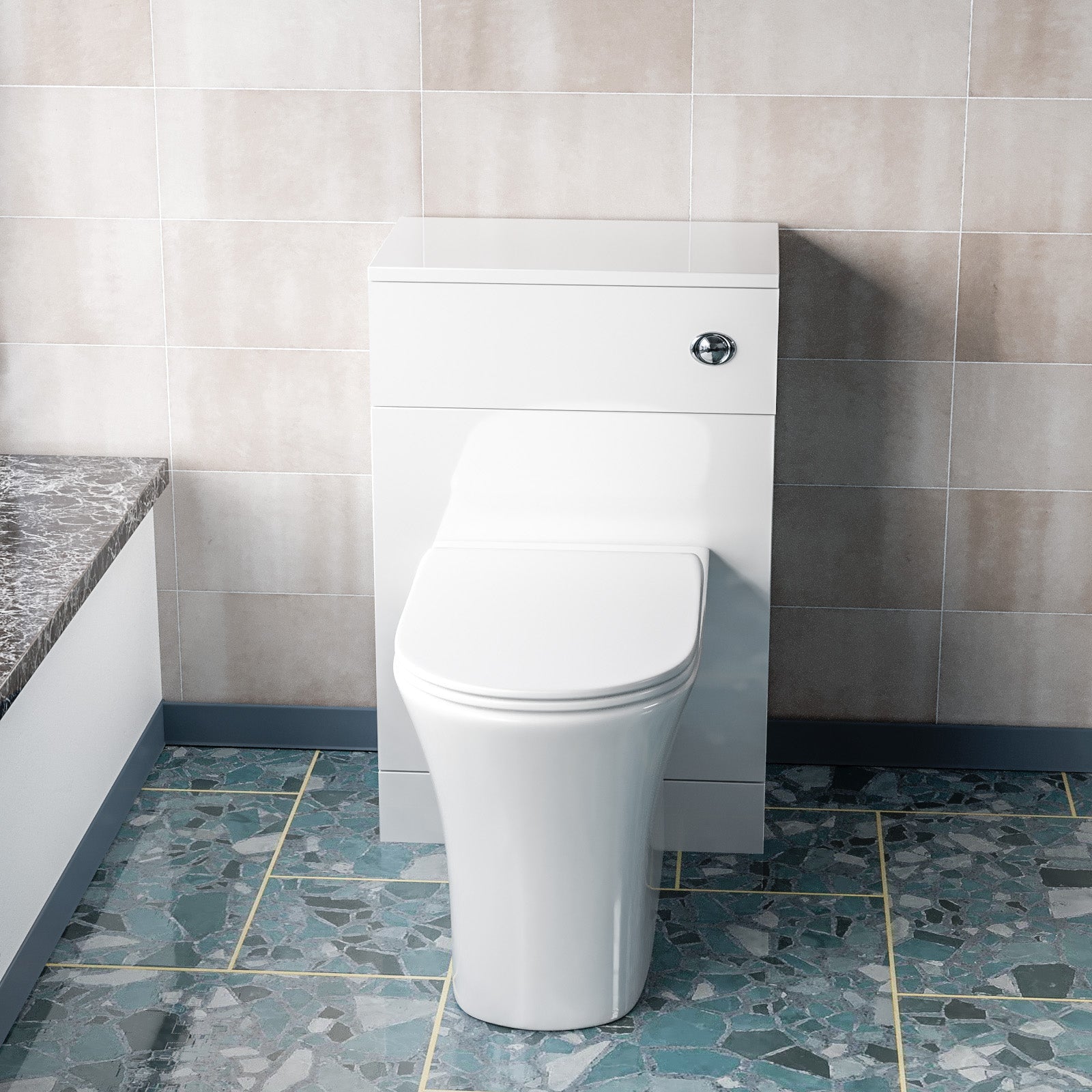 Ellen White 500mm WC Unit & Rimless Comfort Back To Wall Toilet