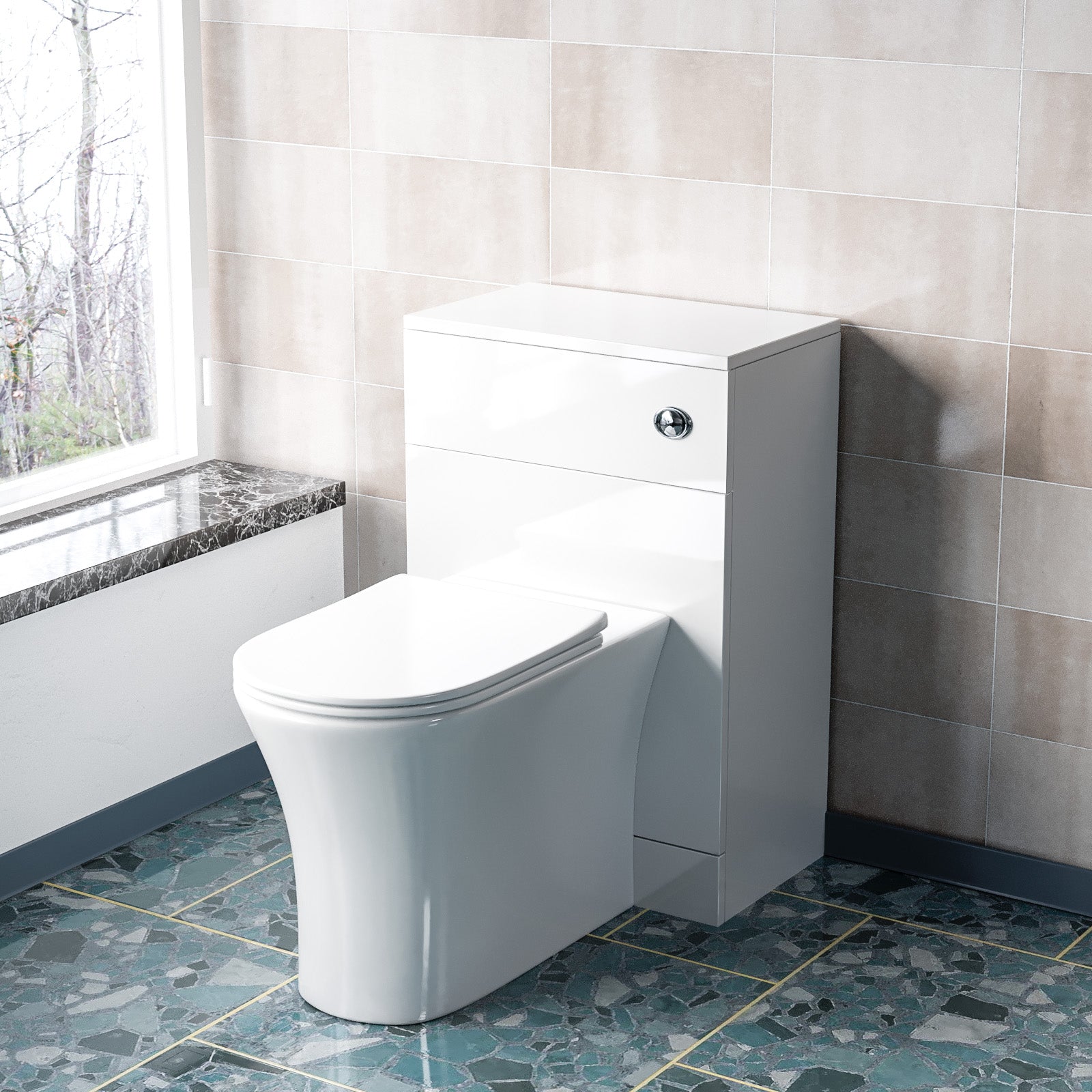 Ellen White 500mm WC Unit & Rimless Comfort Back To Wall Toilet