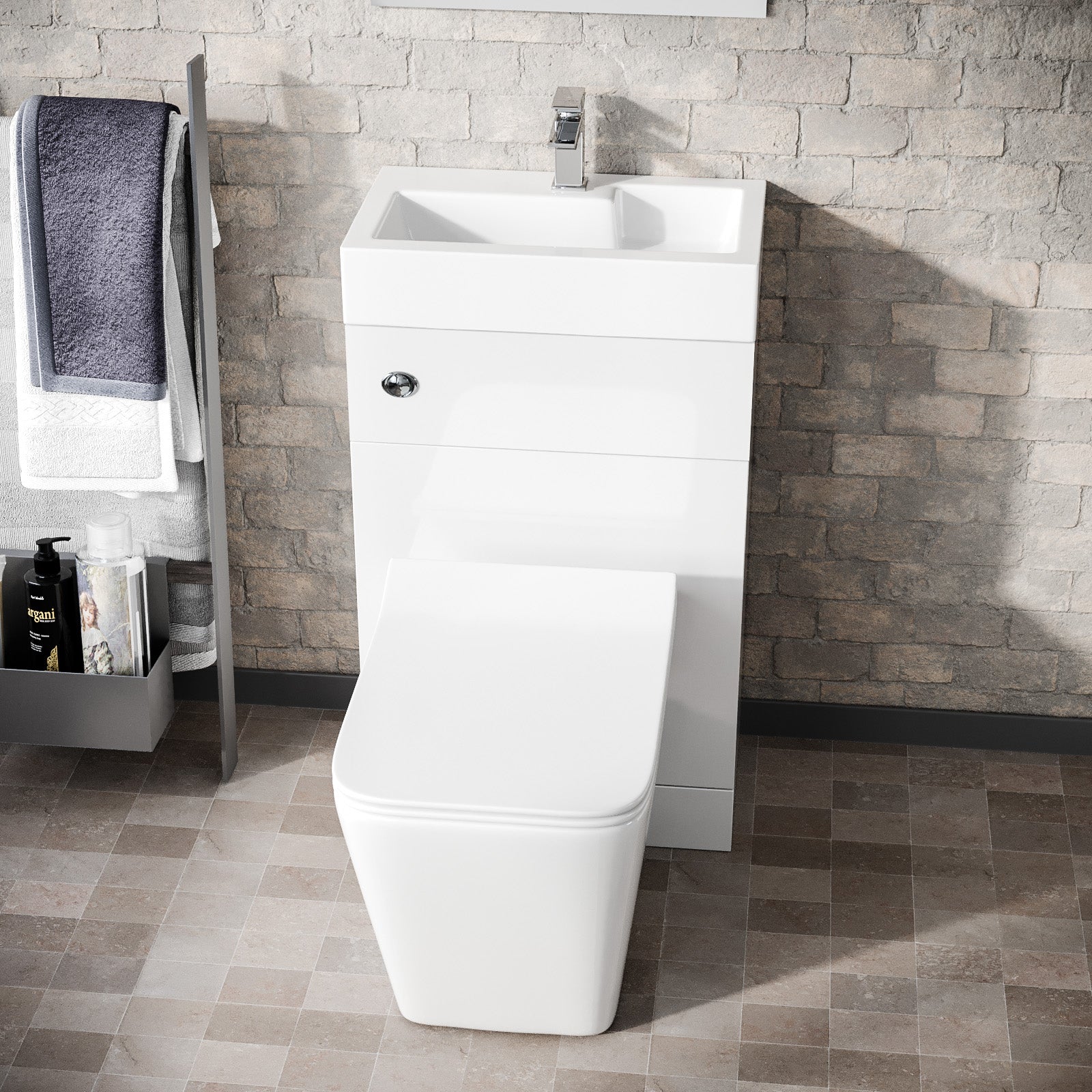 Bretford White 2 in 1 Compact Basin & Back to Wall Toilet Space Save Combo Set