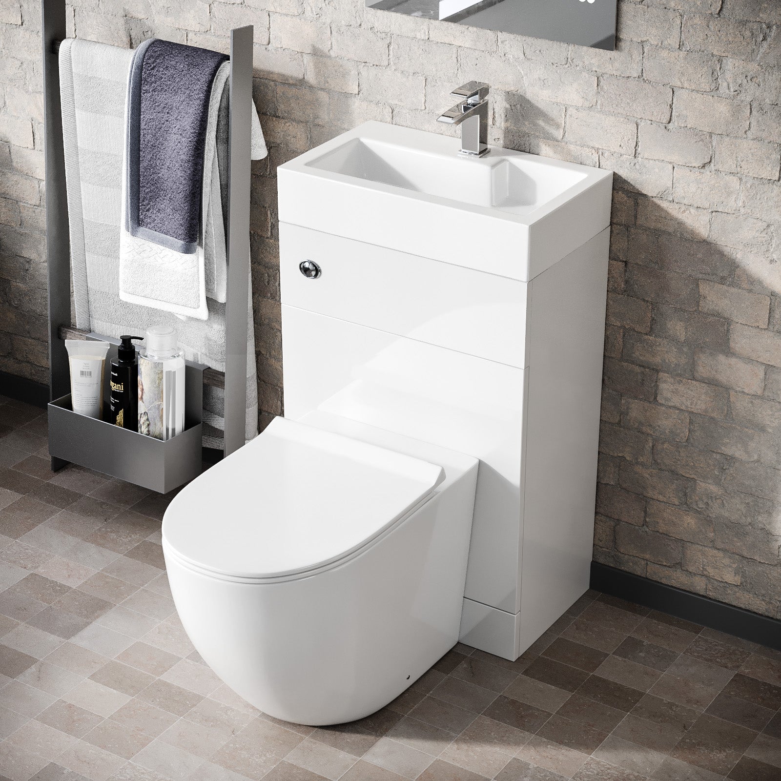 Bretford White 2 in 1 Compact Basin & Back to Wall Round Toilet Space
