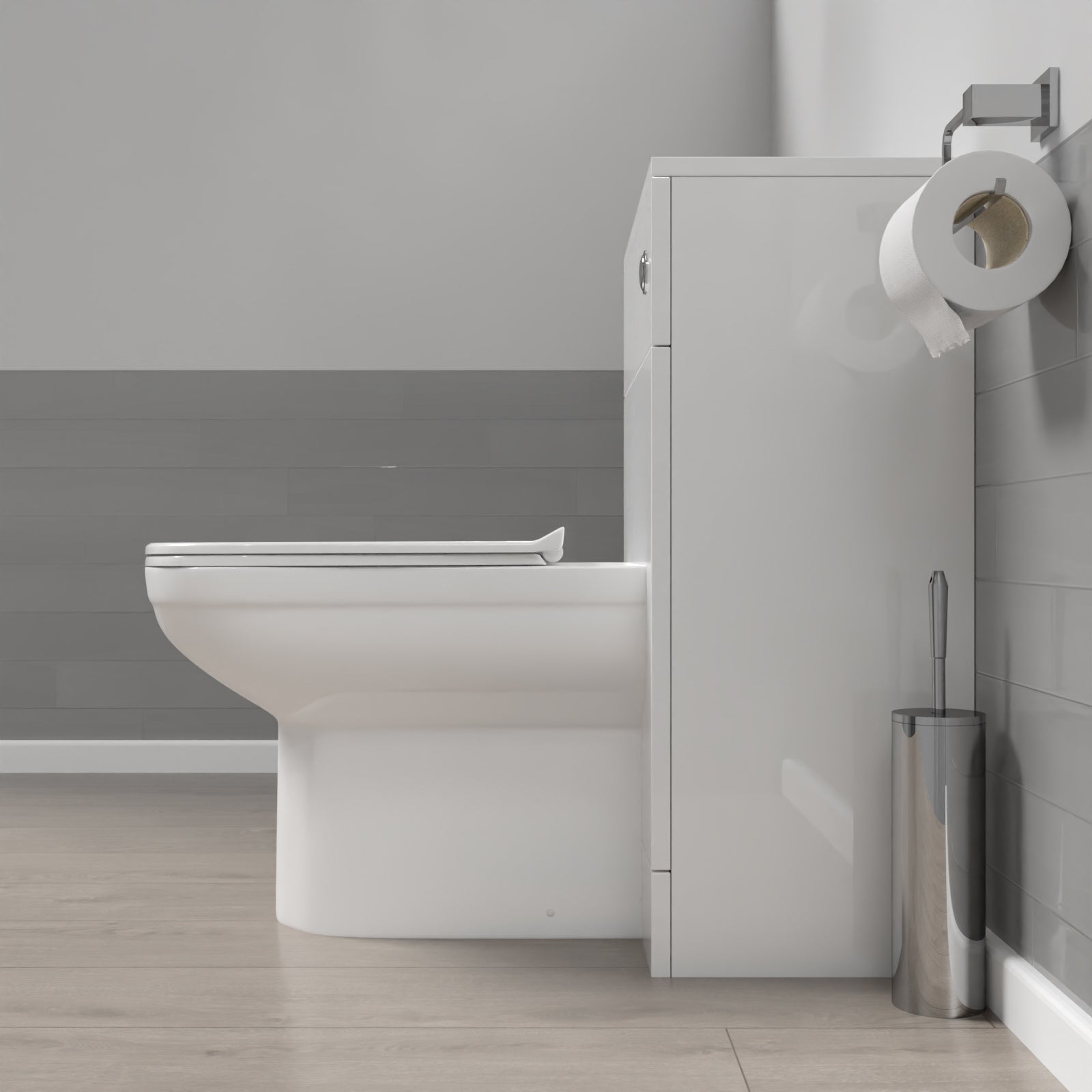 Afern 500mm WC Unit & Round Back To Wall Ceramic Toilet With Cistern
